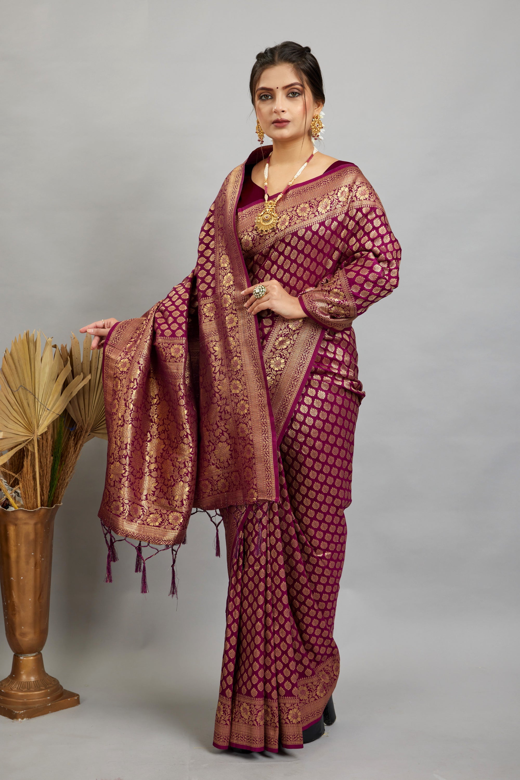 Wine Pure Soft Khadi Silk Saree