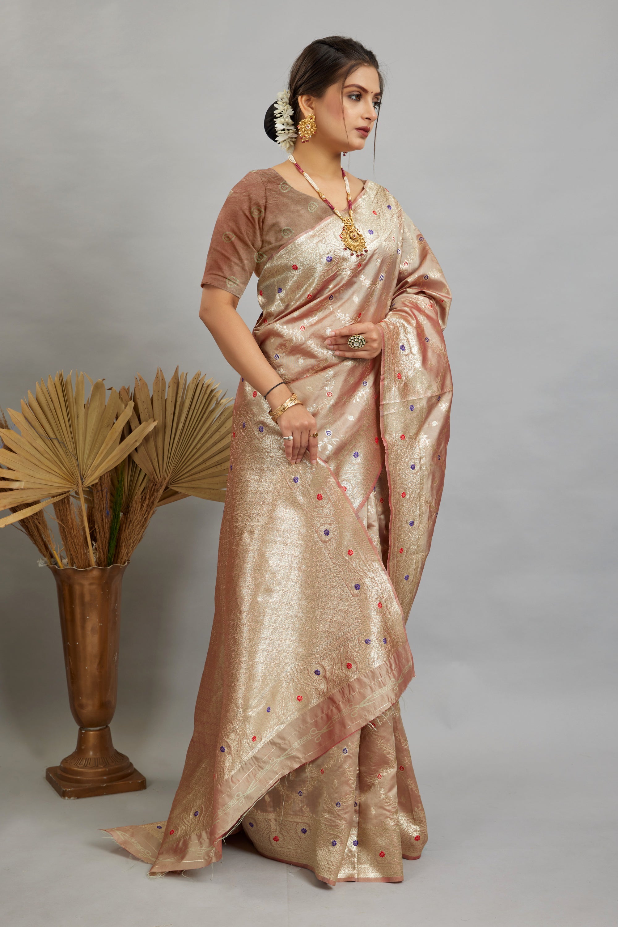 Beige Woven Banarasi Silk Saree