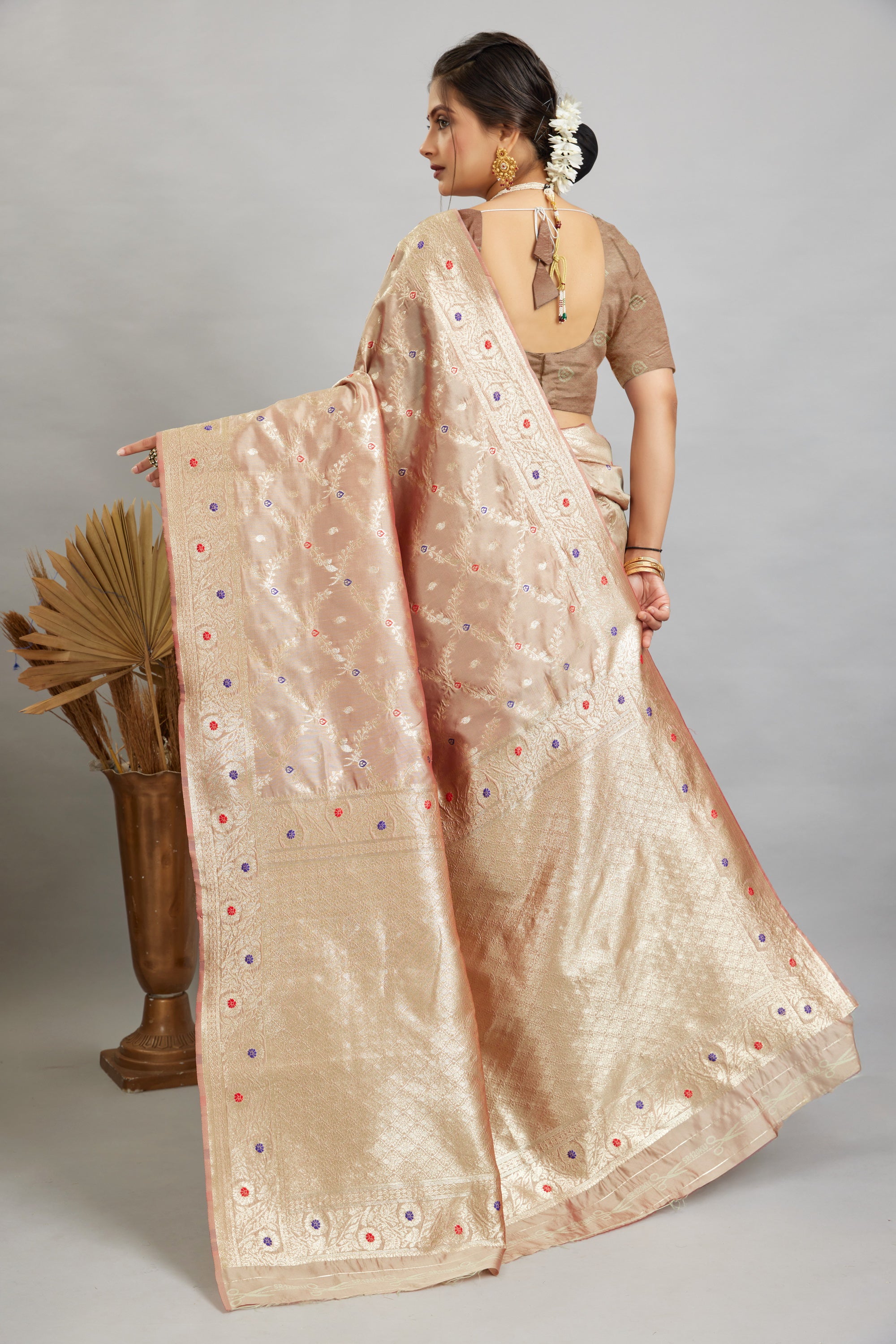 Beige Woven Banarasi Silk Saree