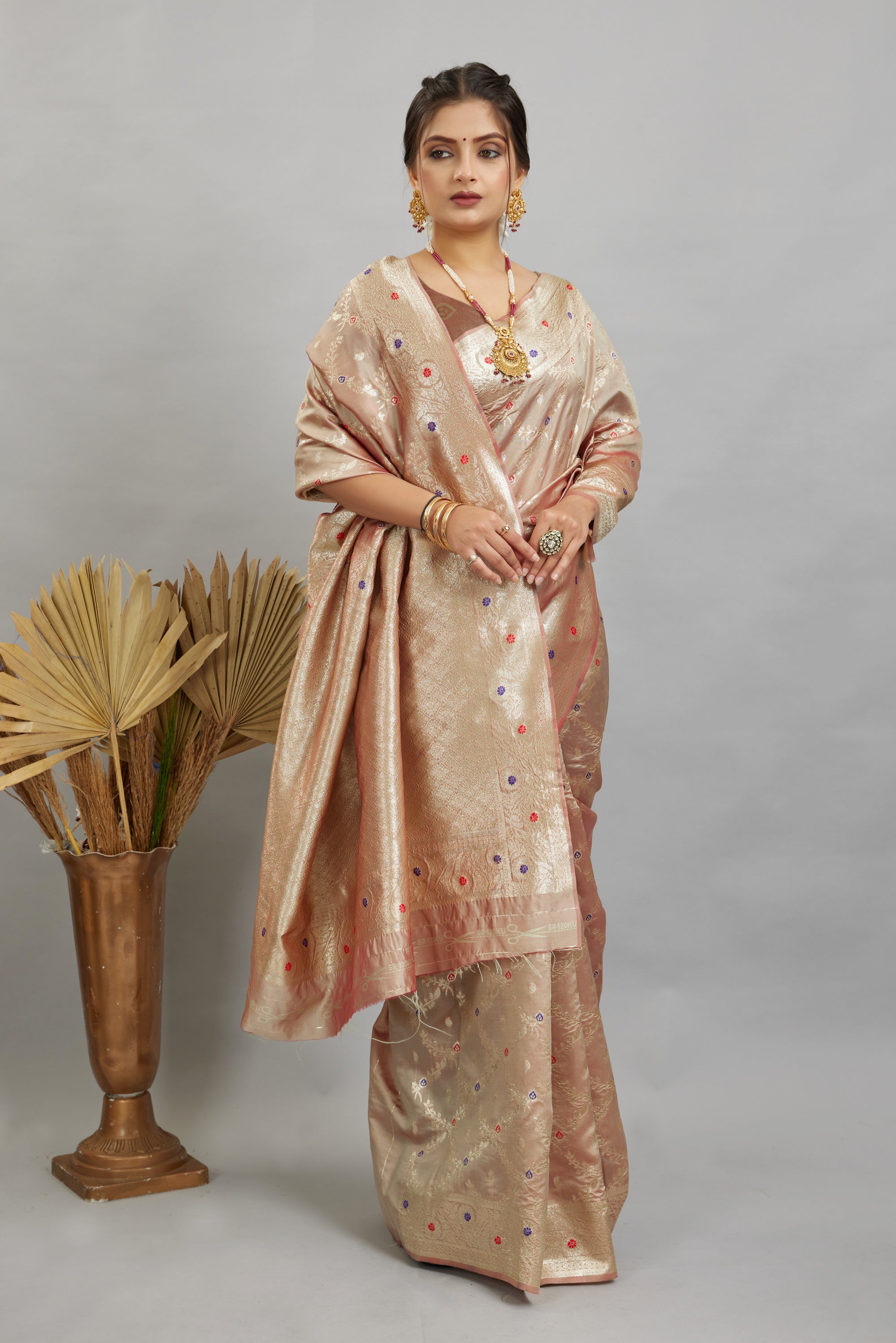 Beige Woven Banarasi Silk Saree