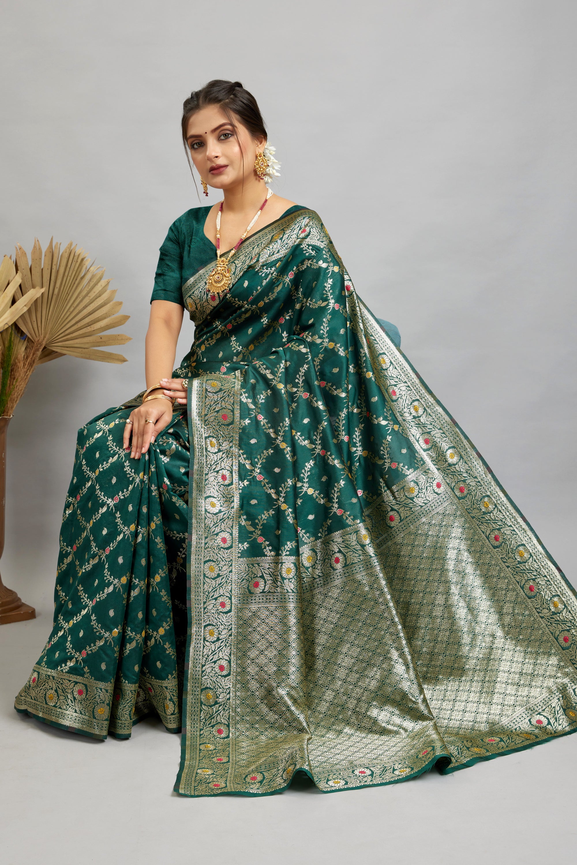 Green Woven Banarasi Silk Saree