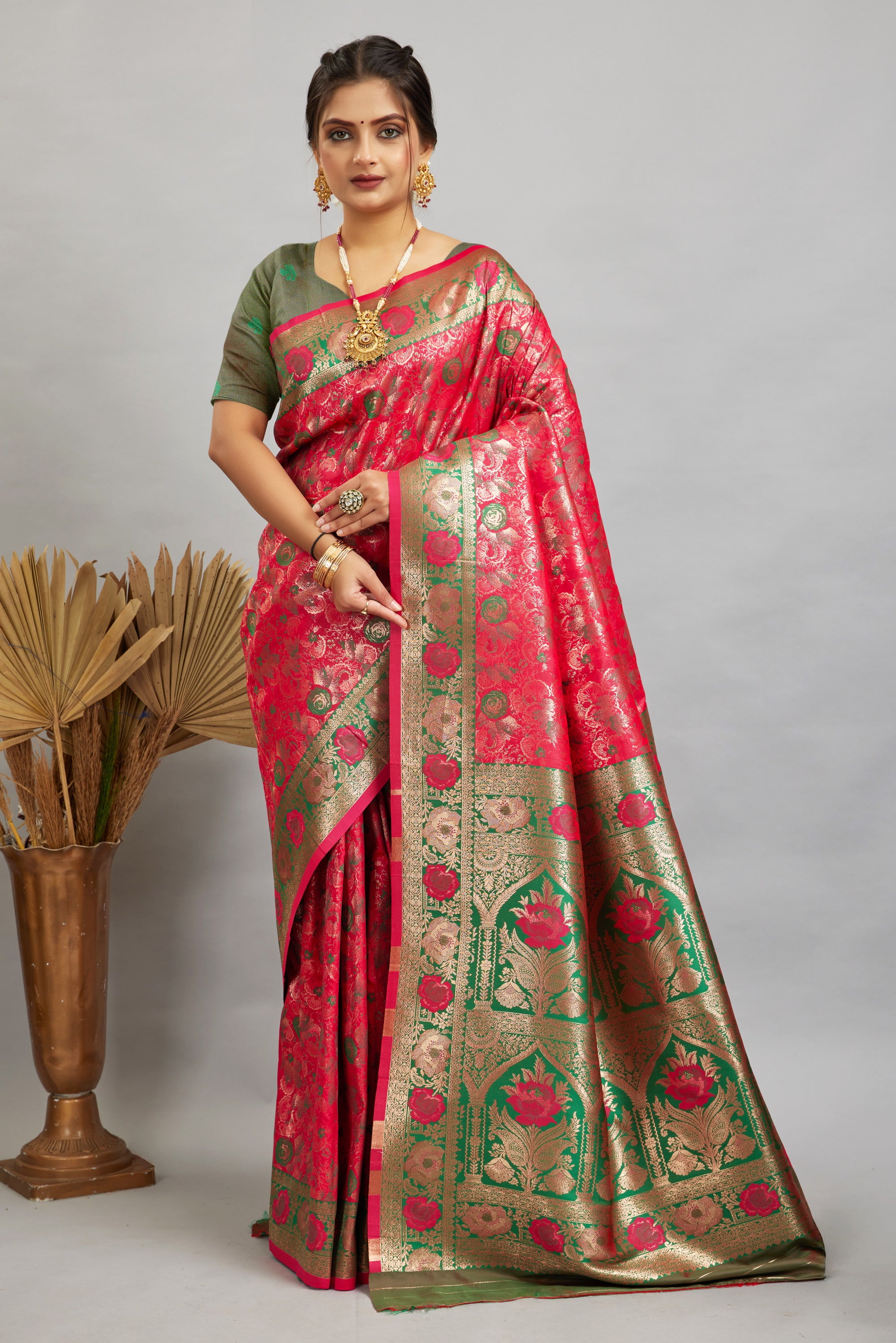 Pink Woven Kanjivaram Silk Saree