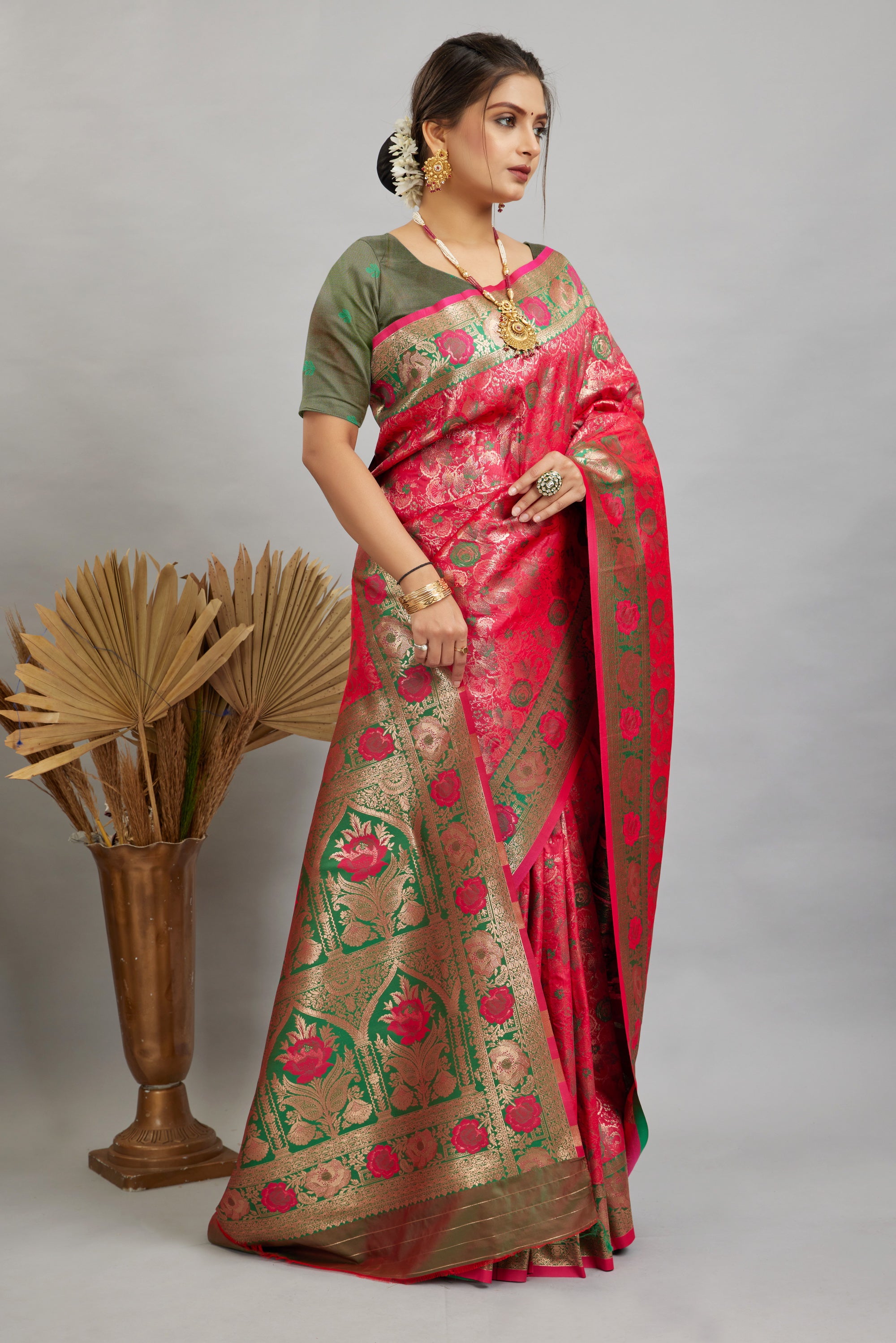 Pink Woven Kanjivaram Silk Saree