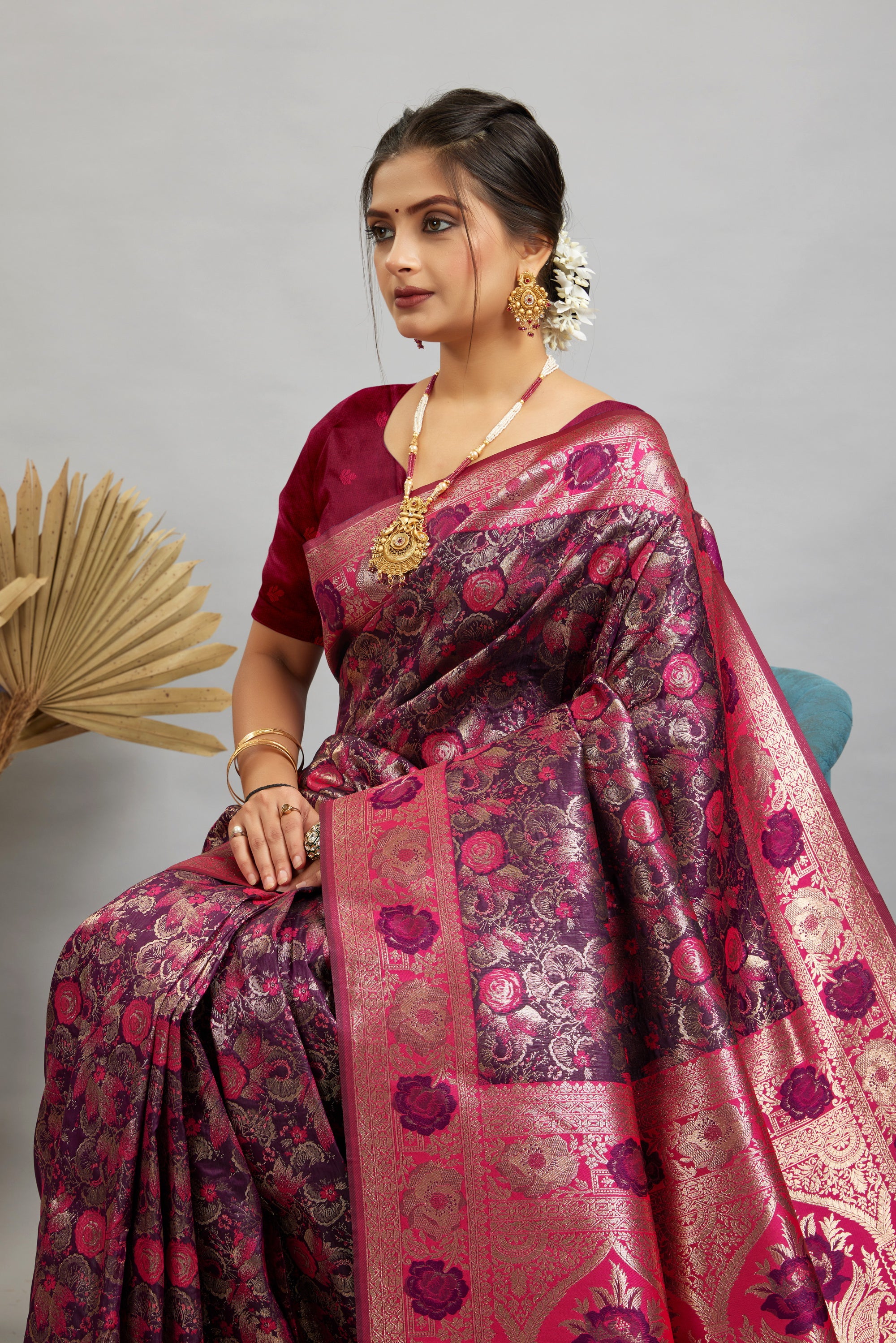 Purple Woven Kanjivaram Silk Saree