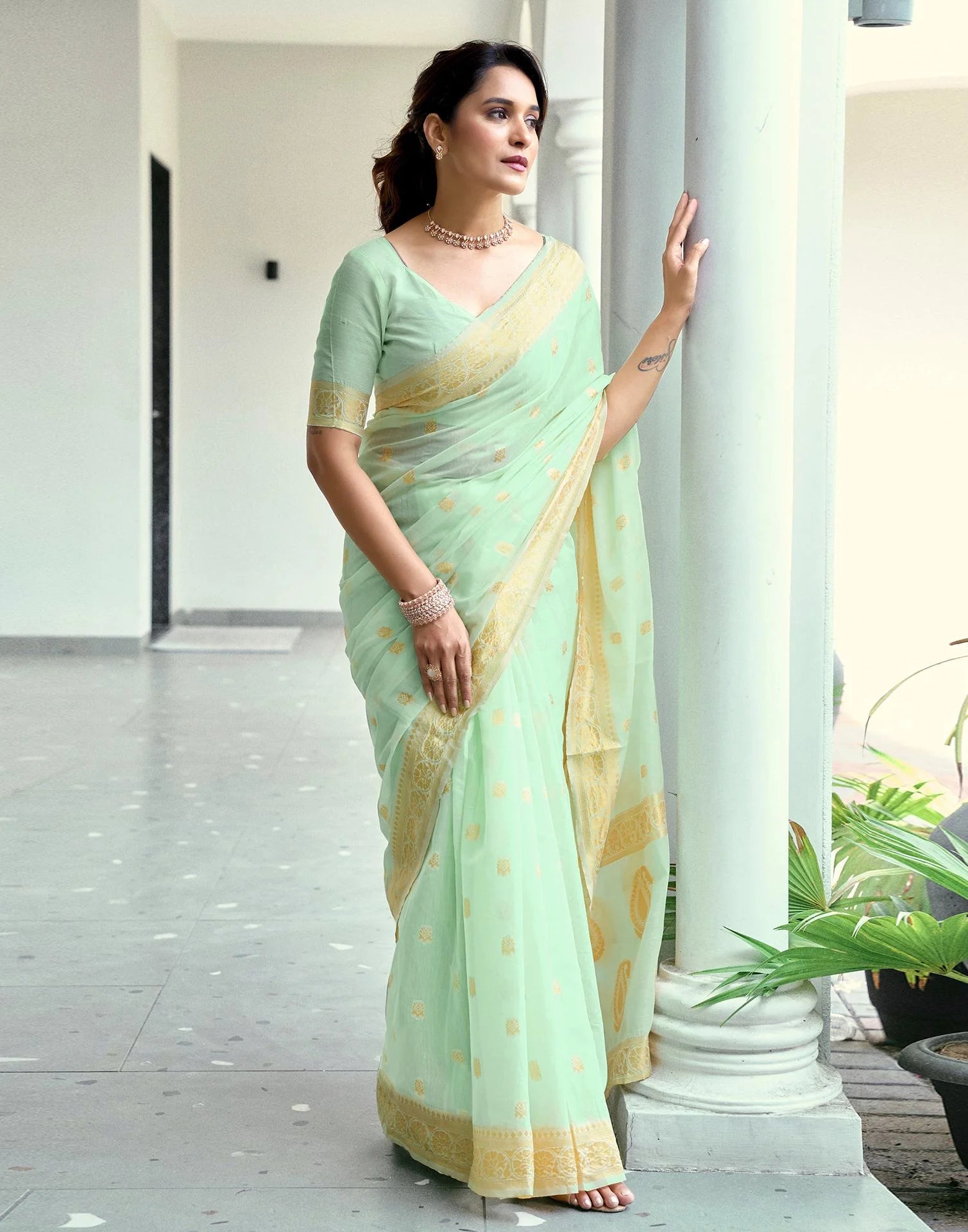 Mint Soft Cotton Silk Saree