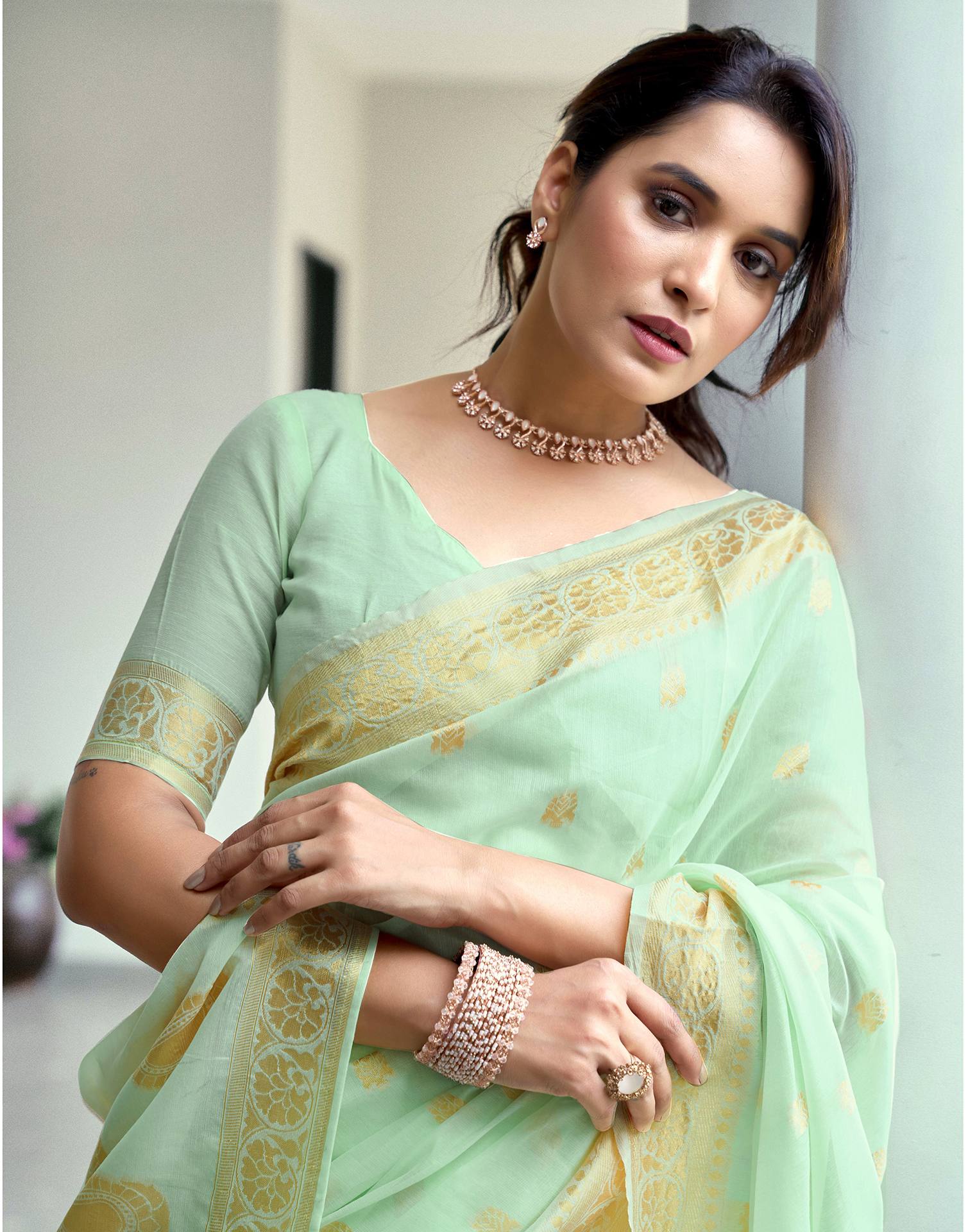 Mint Soft Cotton Silk Saree