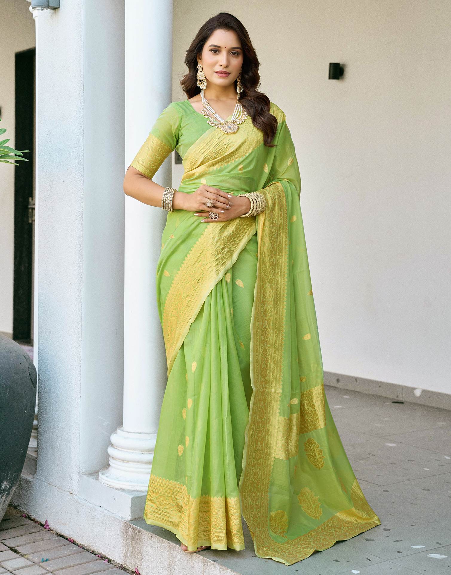 Green Soft Cotton Silk Saree