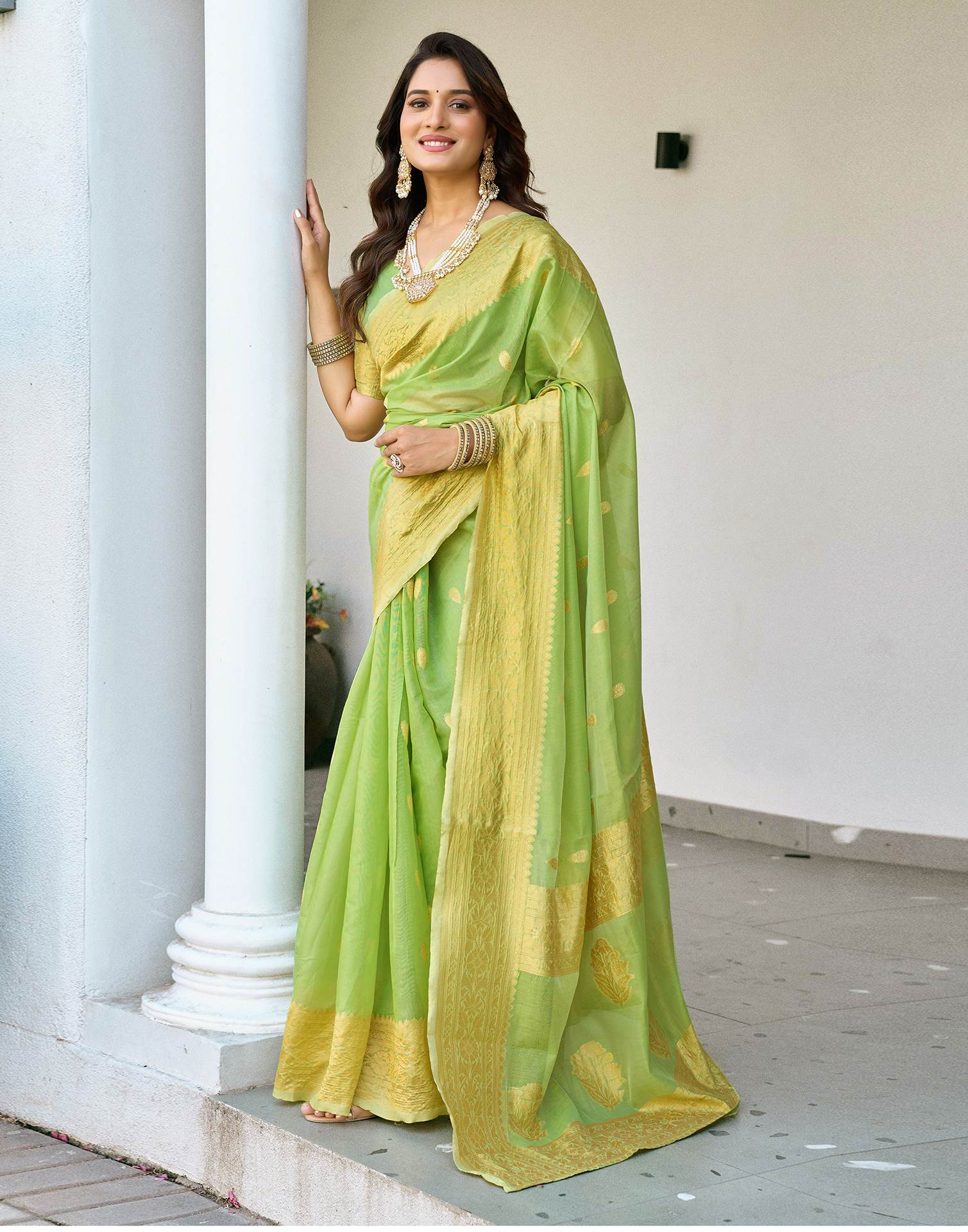 Green Soft Cotton Silk Saree