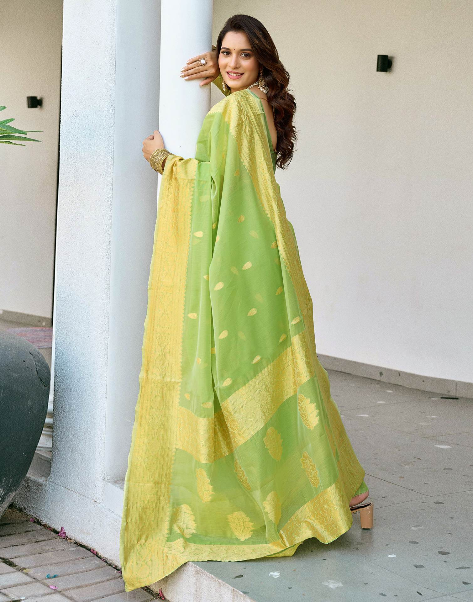 Green Soft Cotton Silk Saree