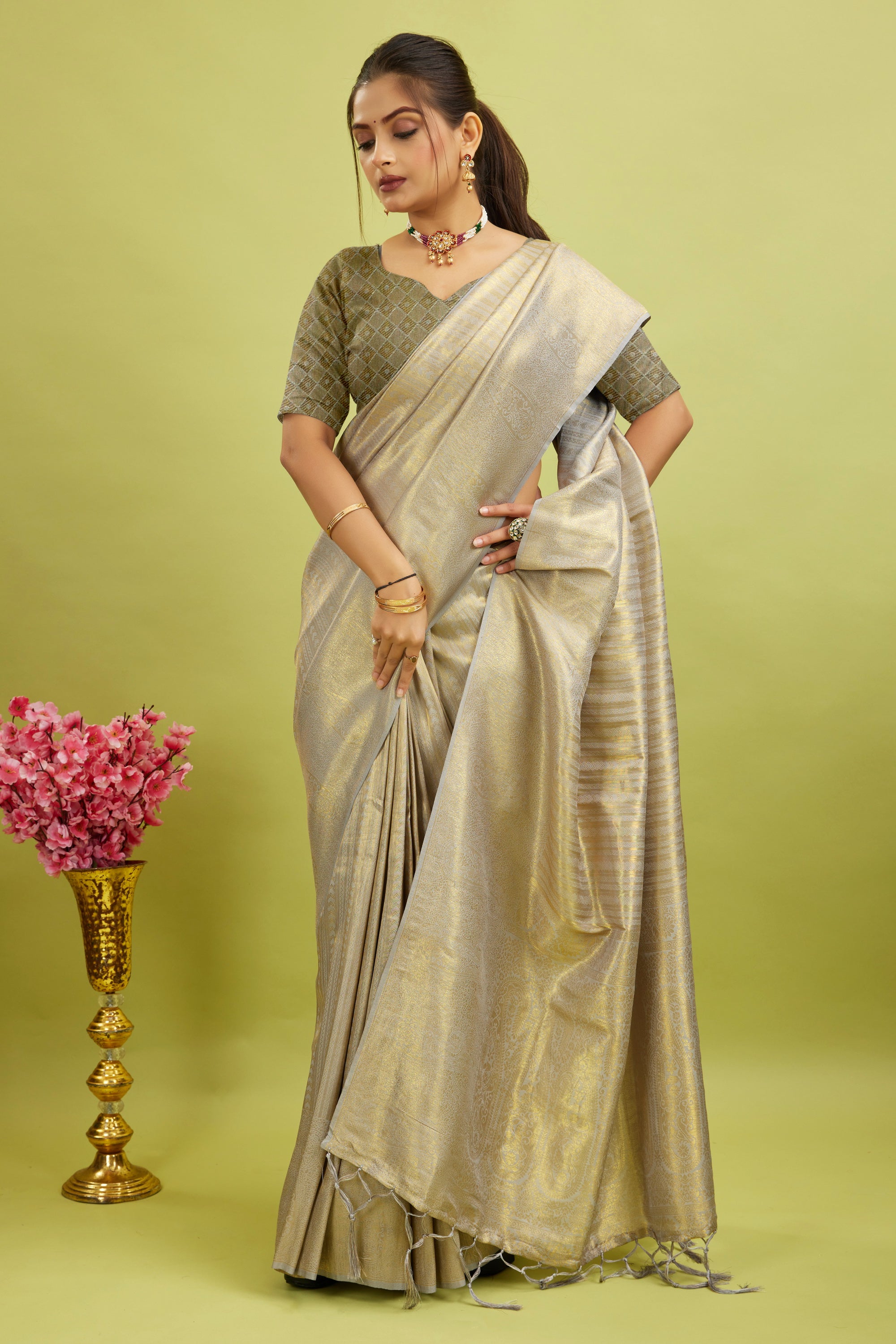 Beige Kubera Pattu Silk Saree