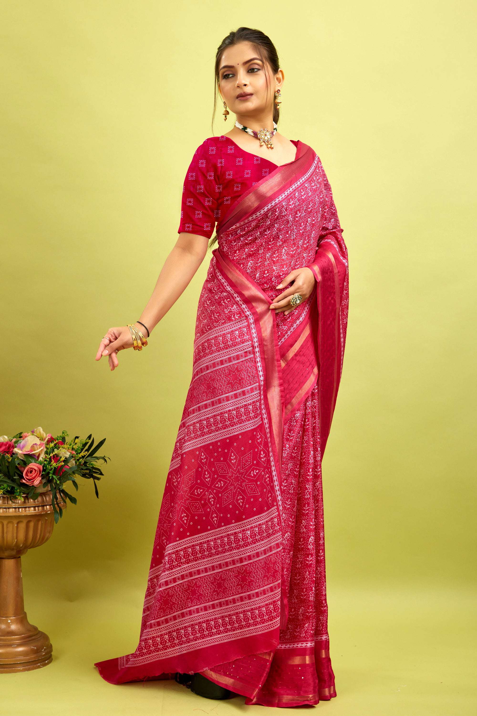 Pink Kalamkari Printed Cotton Silk Saree