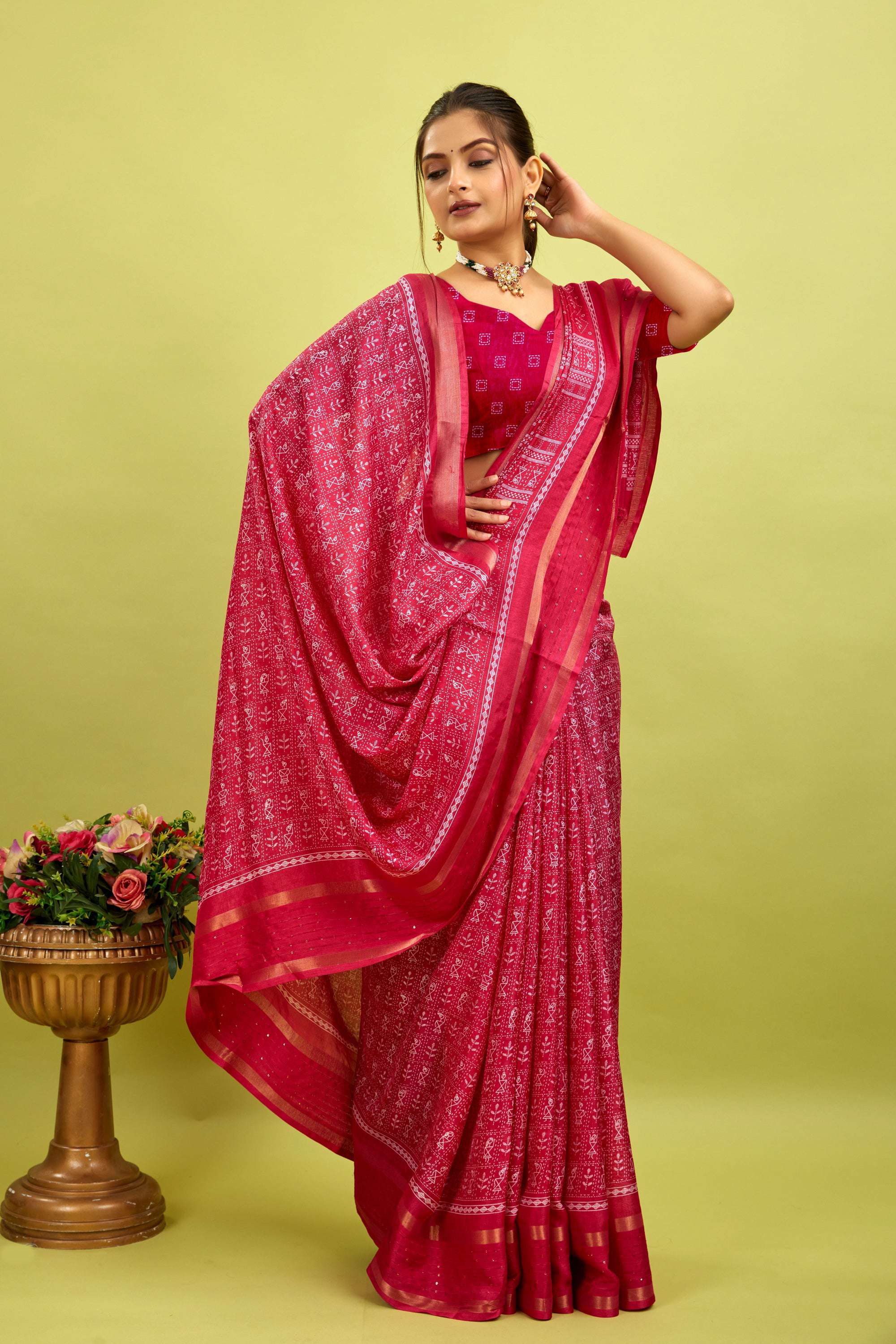 Pink Kalamkari Printed Cotton Silk Saree