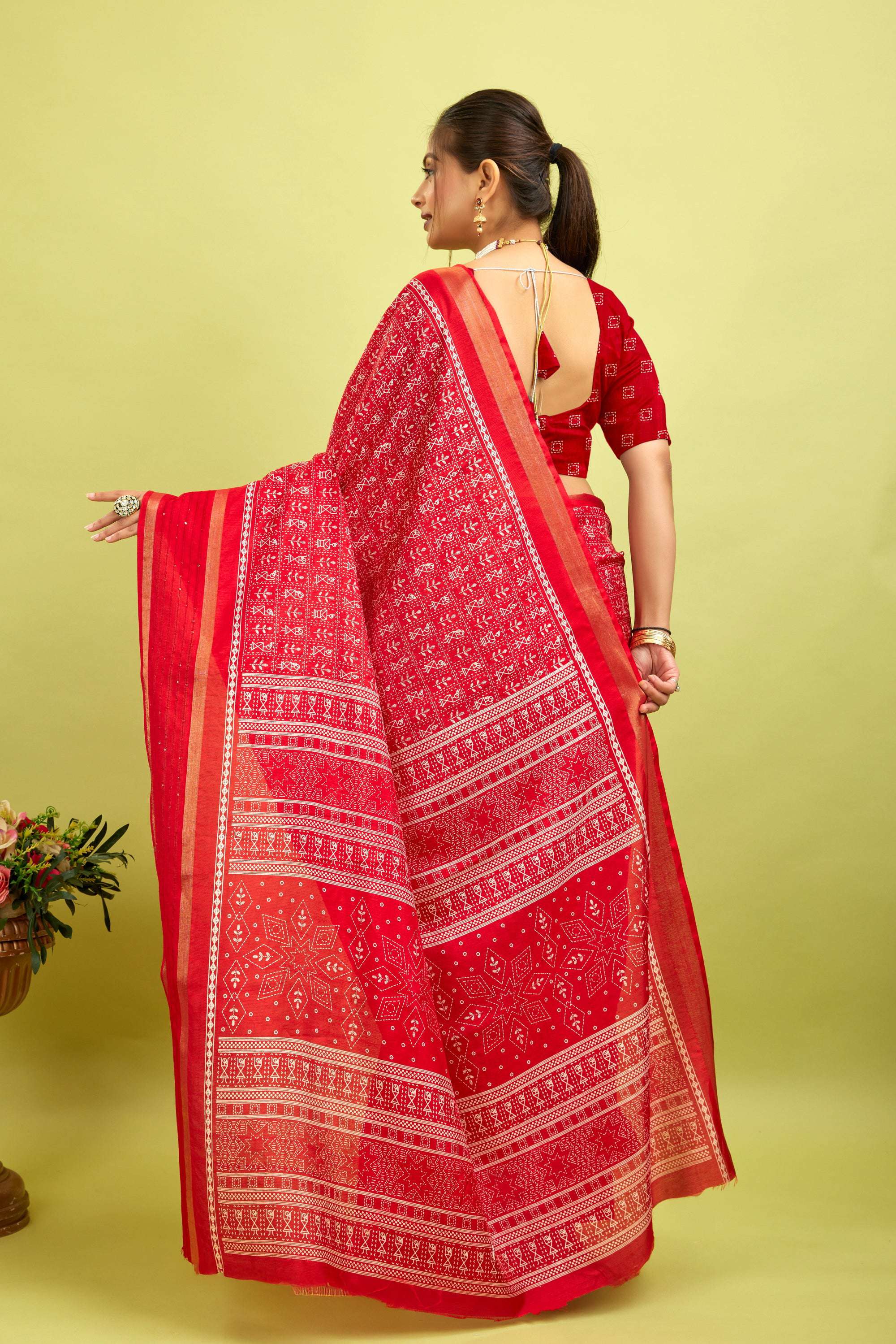 Red Kalamkari Printed Cotton Silk Saree