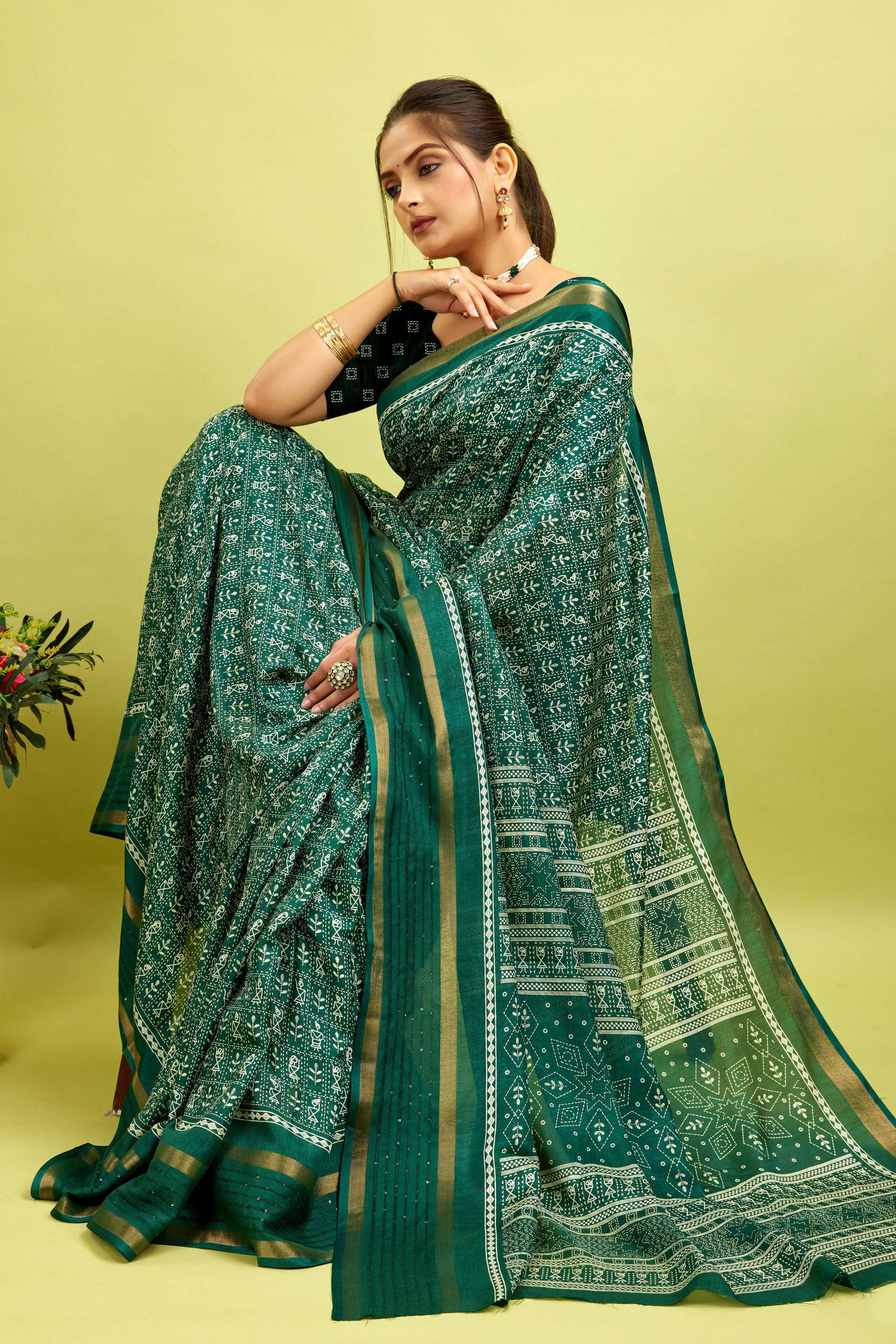 Green Kalamkari Printed Cotton Silk Saree