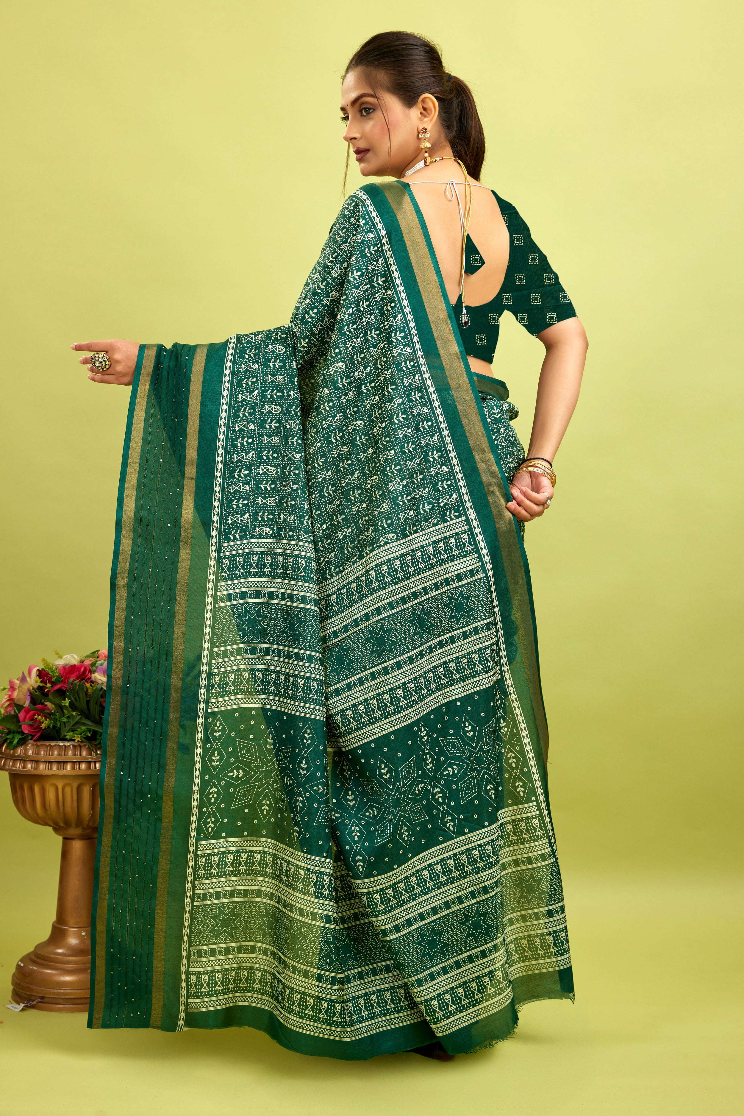 Green Kalamkari Printed Cotton Silk Saree