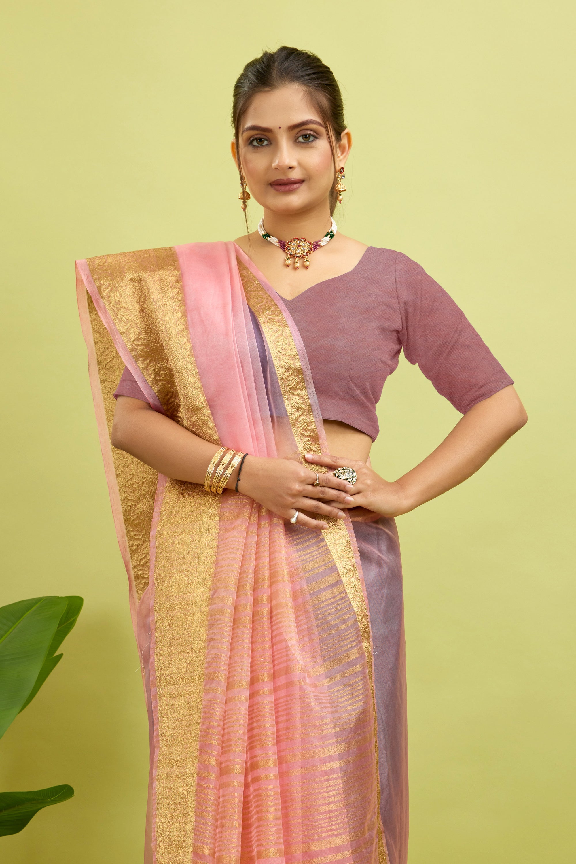 Pink Woven Organza Soft Jacquard Saree