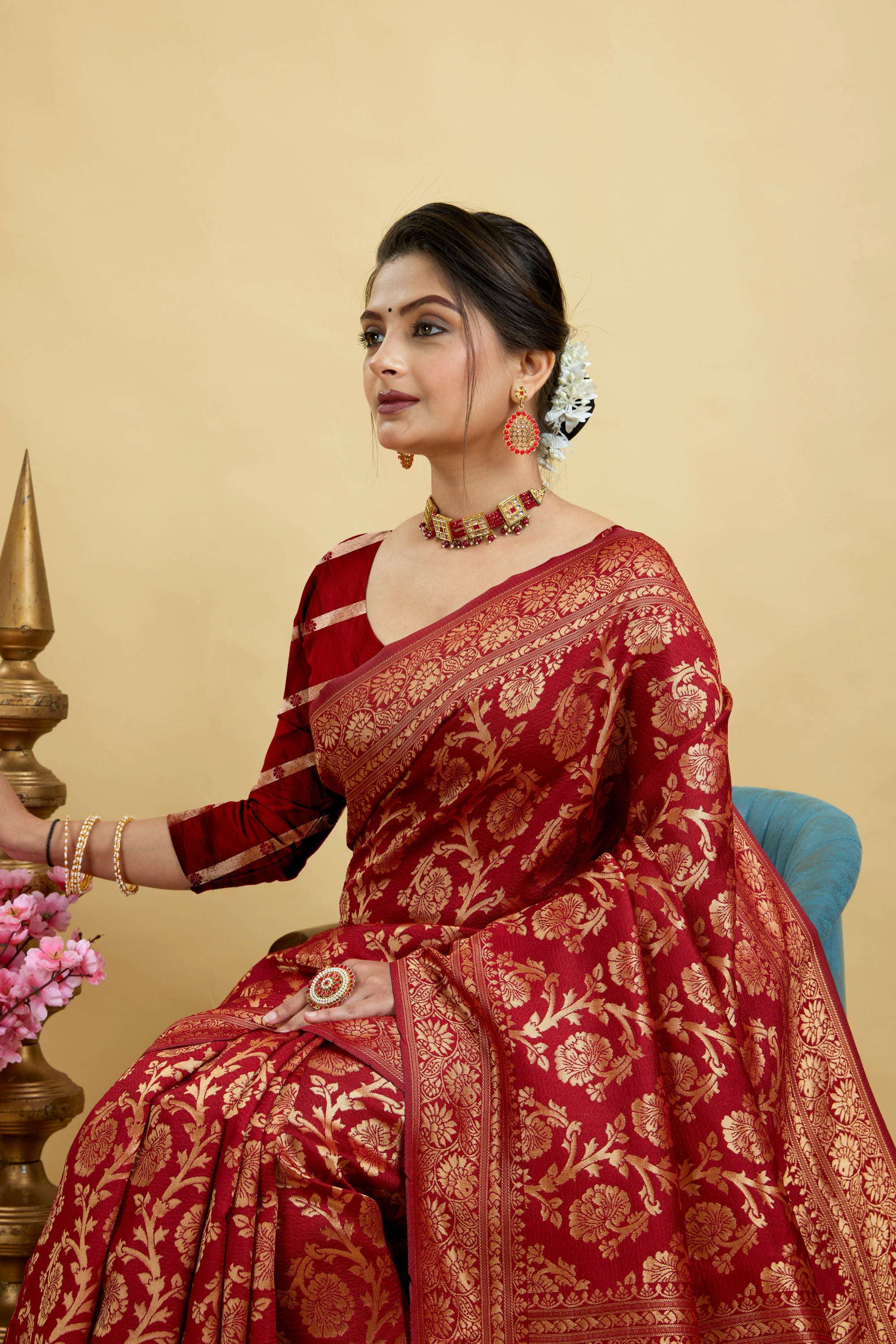 Maroon Kanjivaram Woven Silk Blend Saree