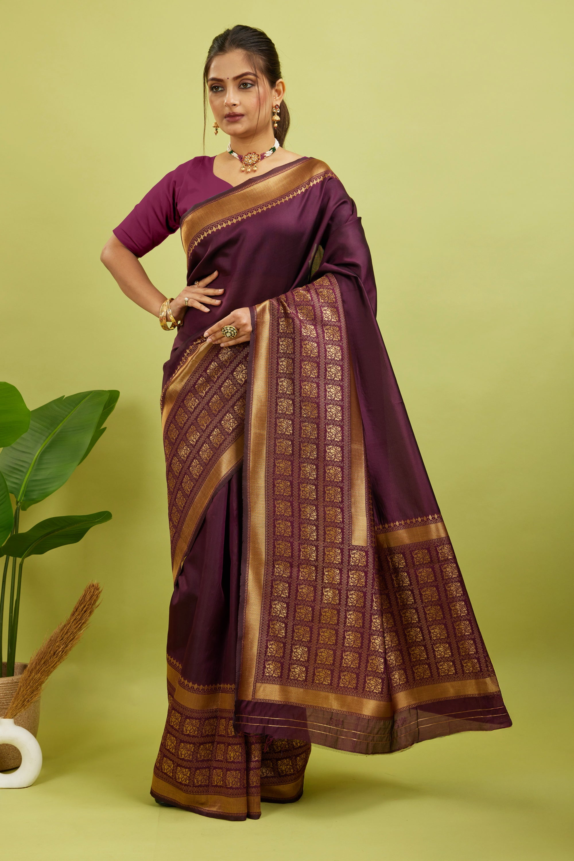 Purple Silk Blend Woven Kanjivaram Saree