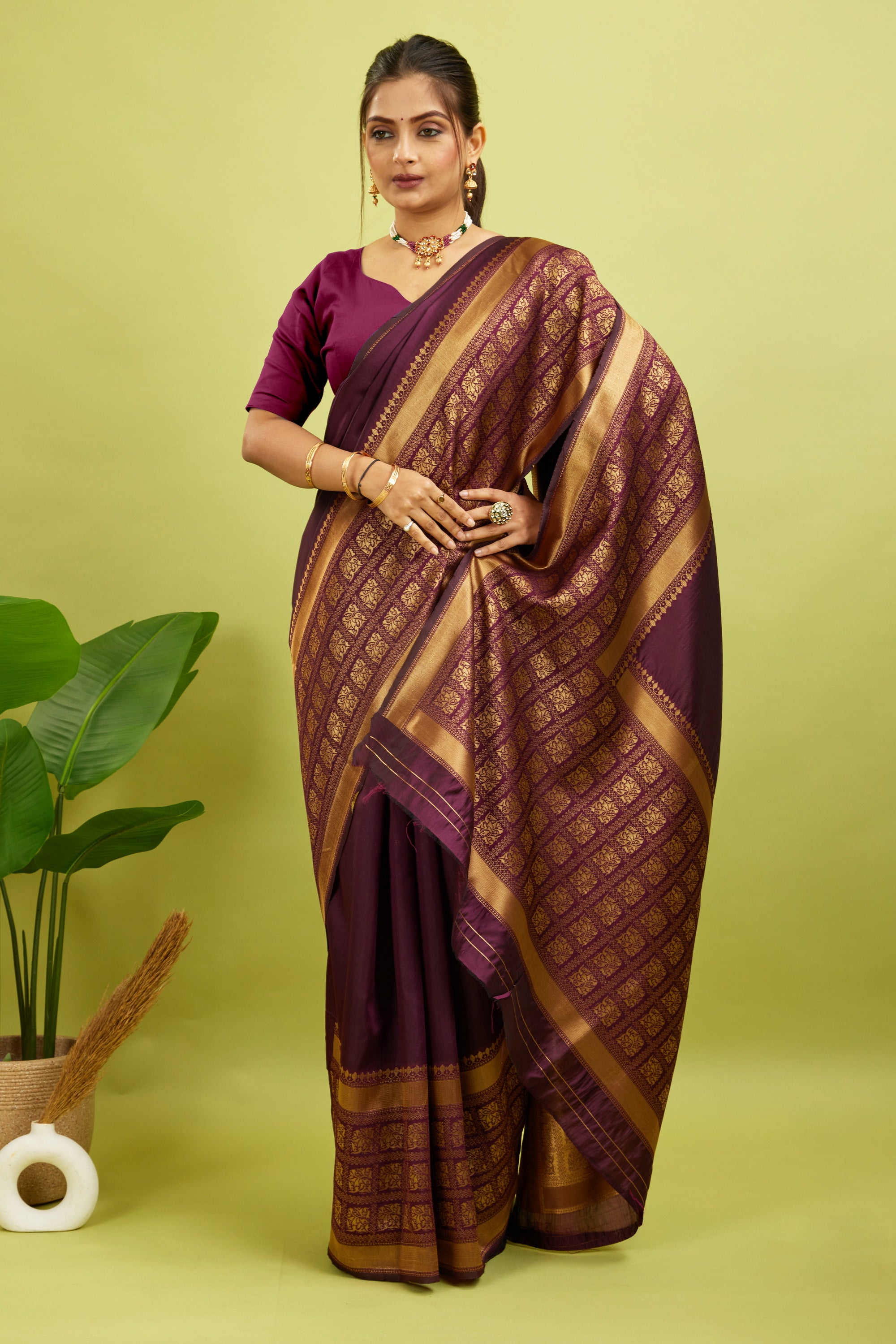Purple Silk Blend Woven Kanjivaram Saree