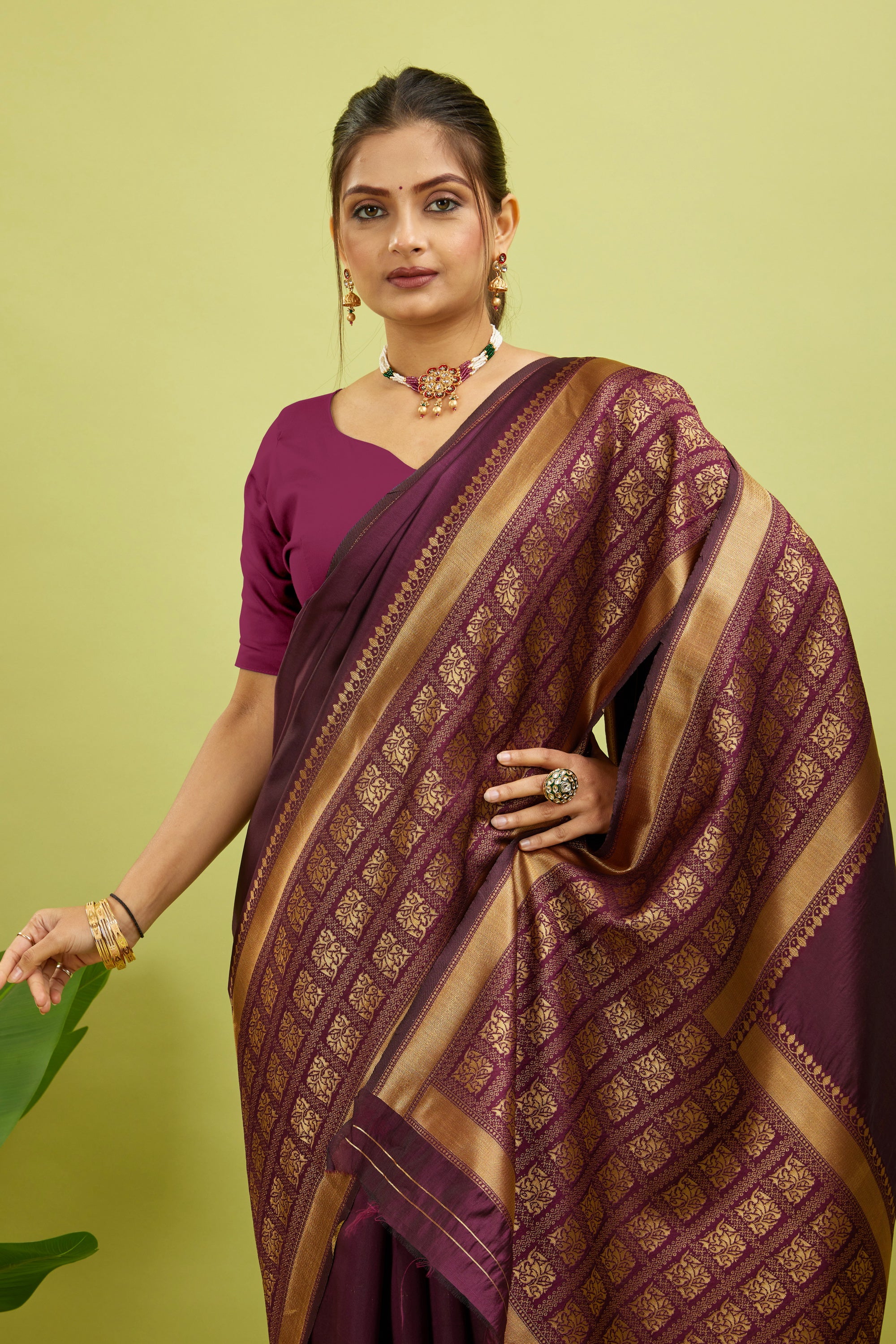 Purple Silk Blend Woven Kanjivaram Saree