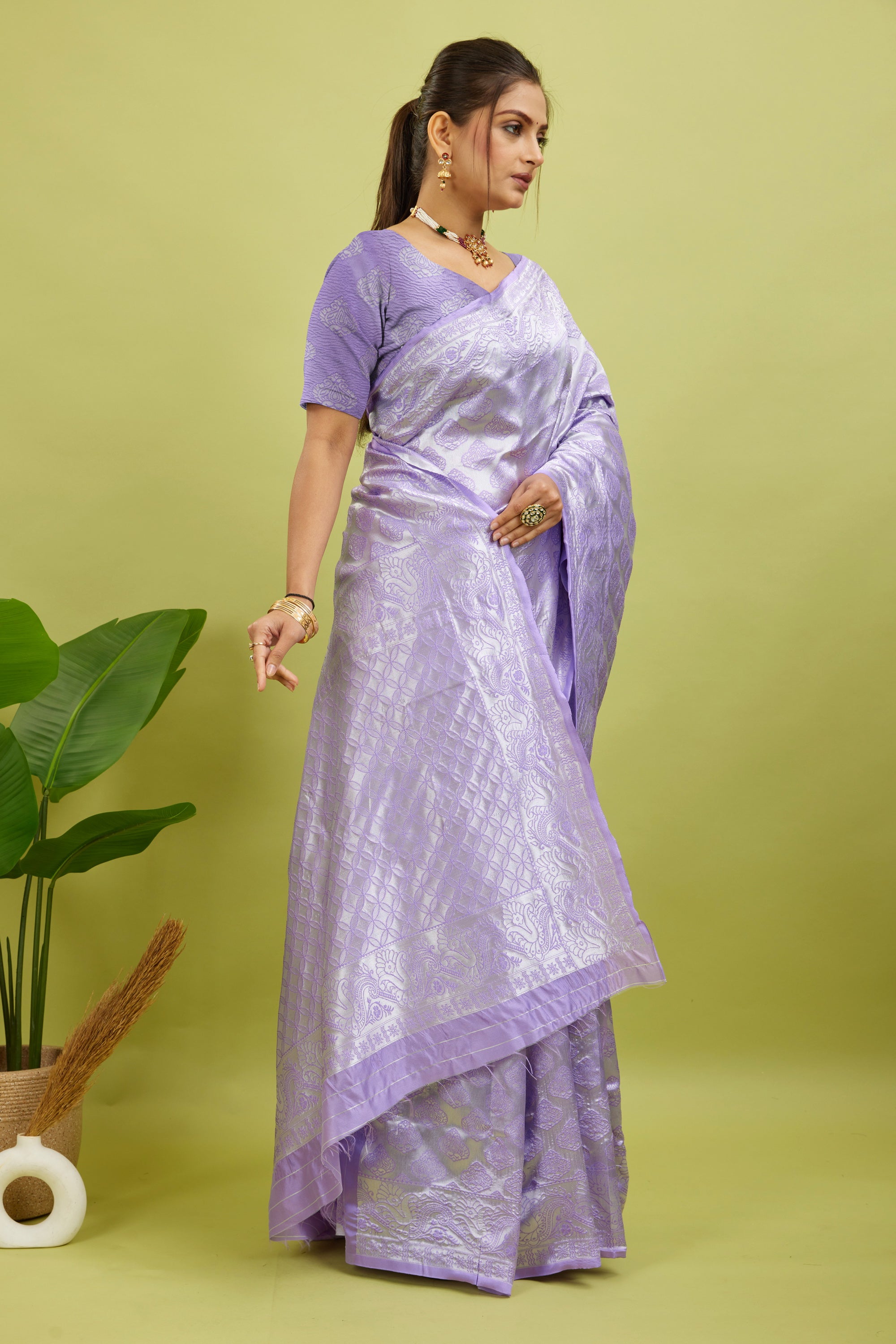 Lavender Woven Banarasi Silk Saree