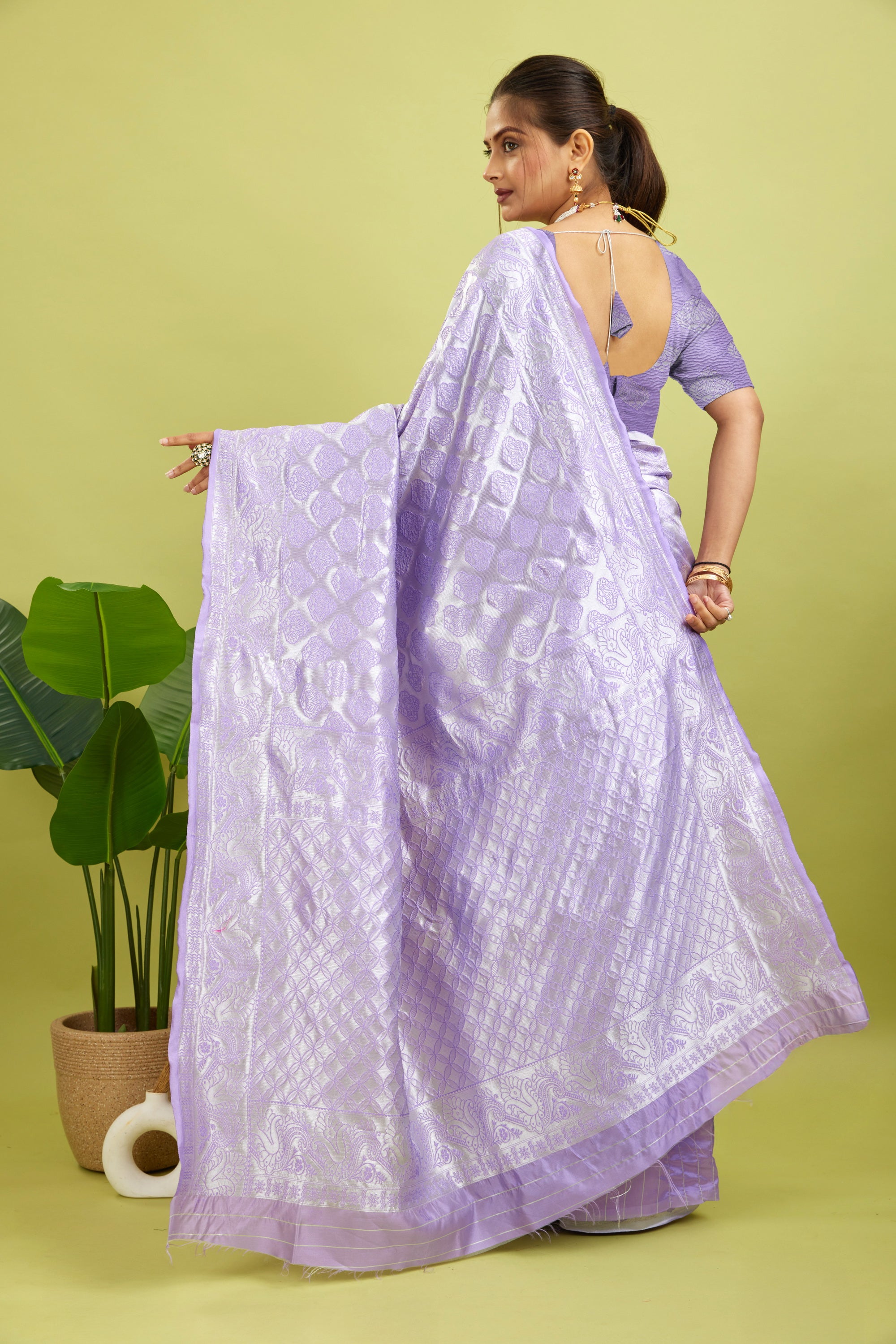 Lavender Woven Banarasi Silk Saree