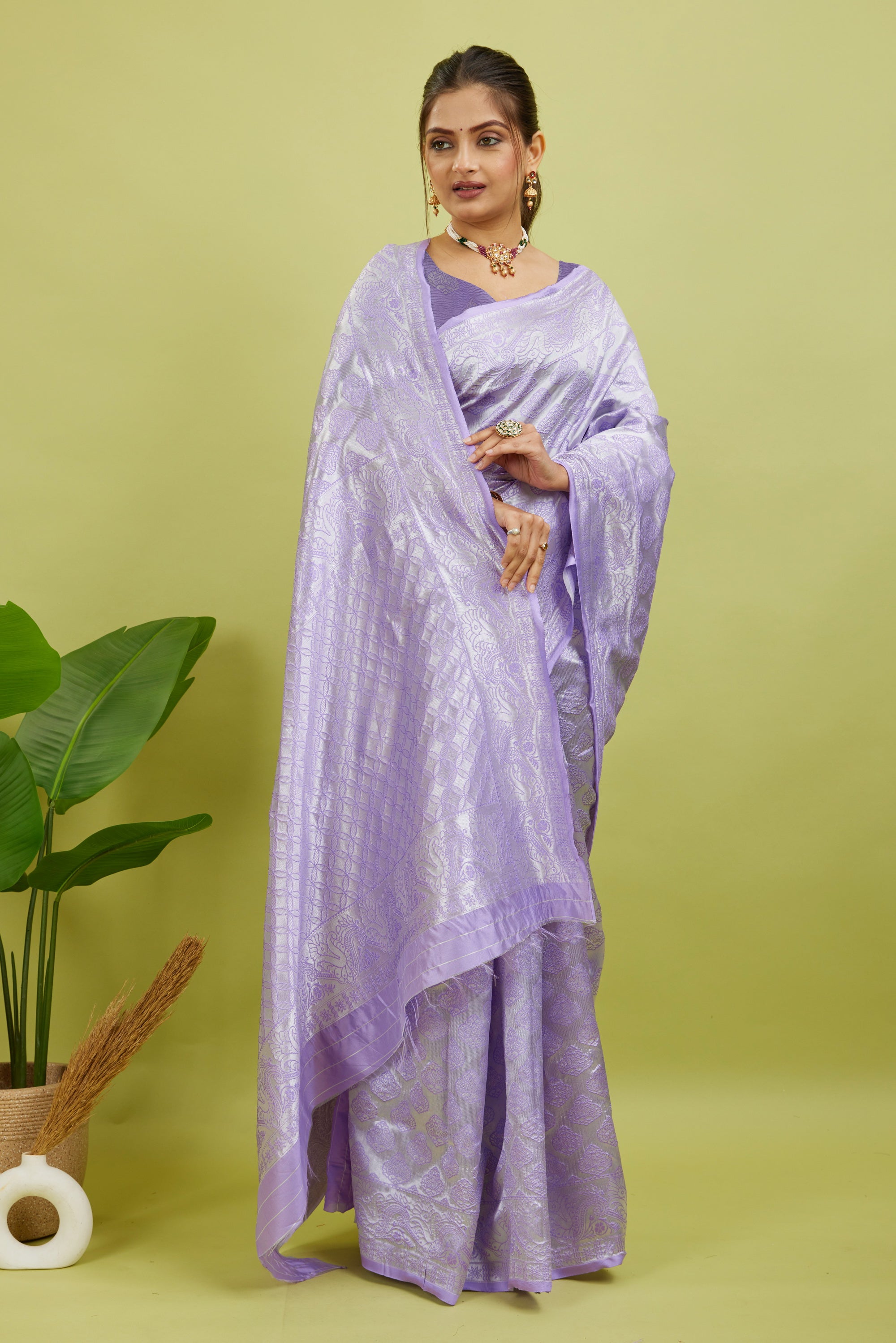 Lavender Woven Banarasi Silk Saree