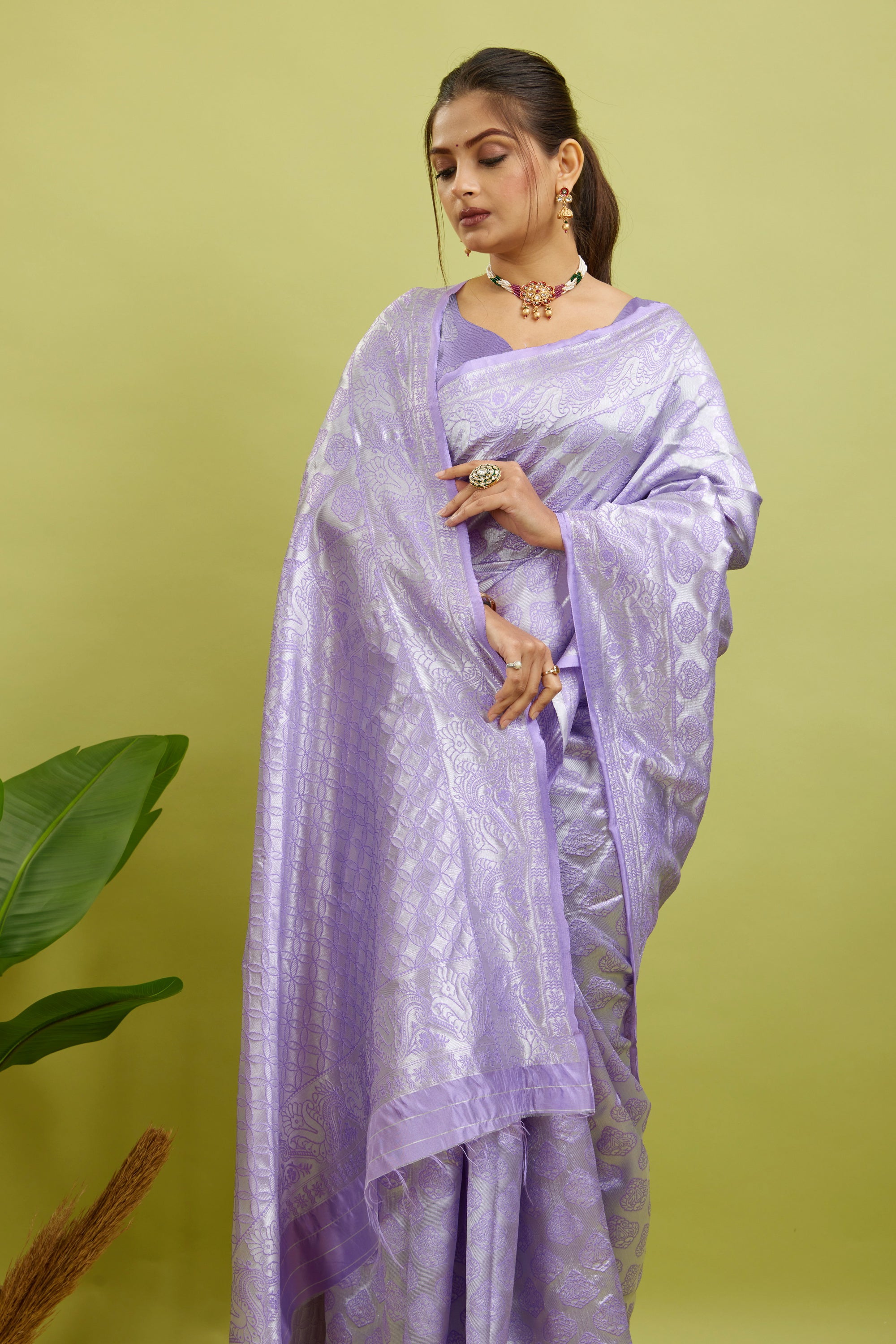 Lavender Woven Banarasi Silk Saree
