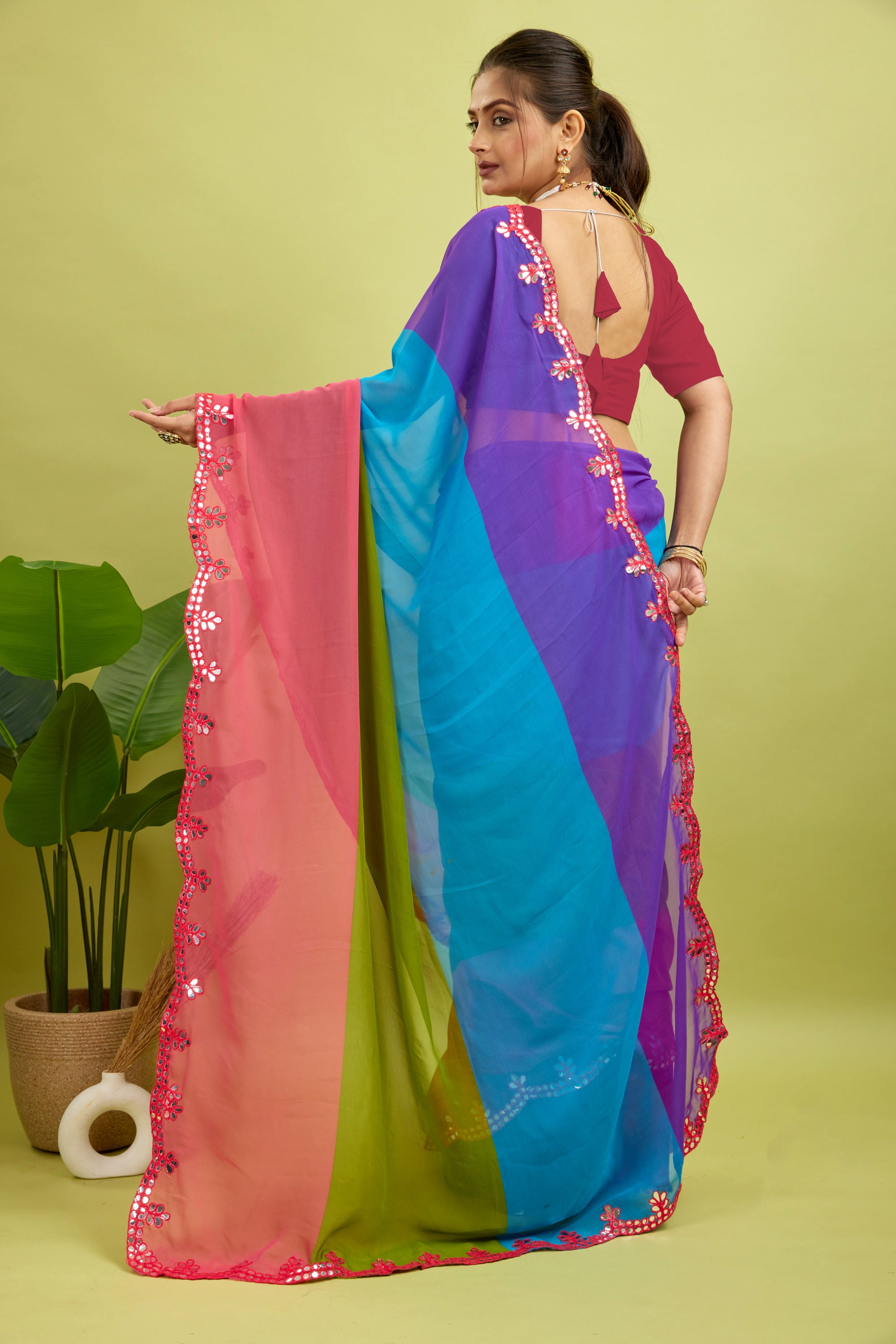 Rani Foil Work Border Georgette saree