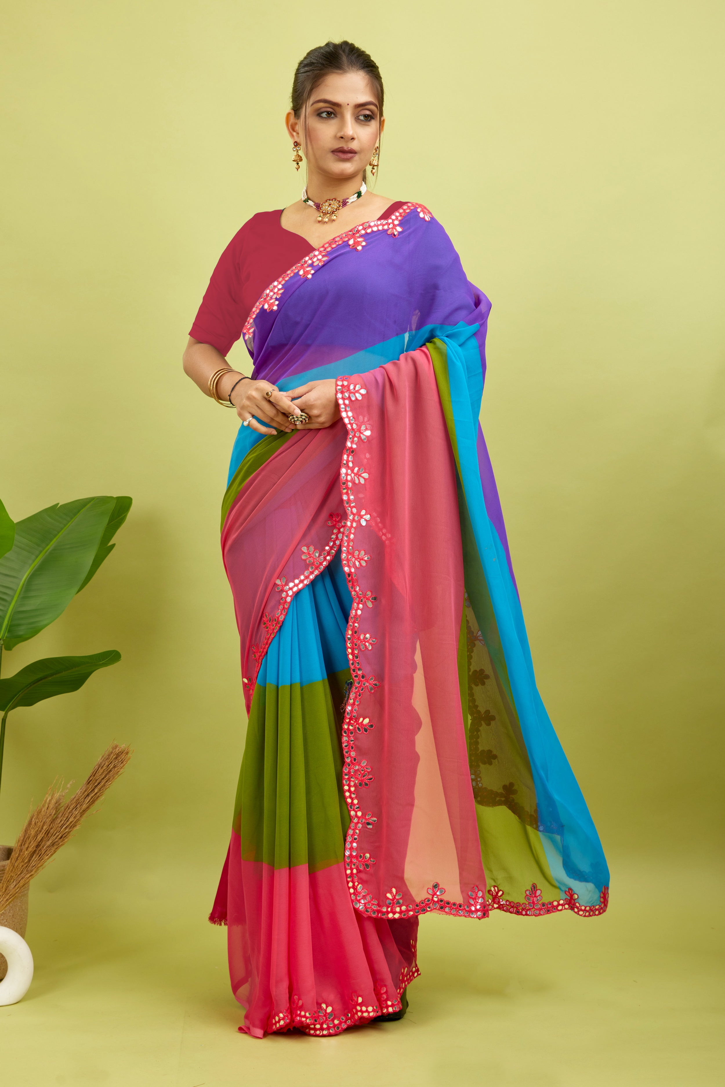 Rani Foil Work Border Georgette saree