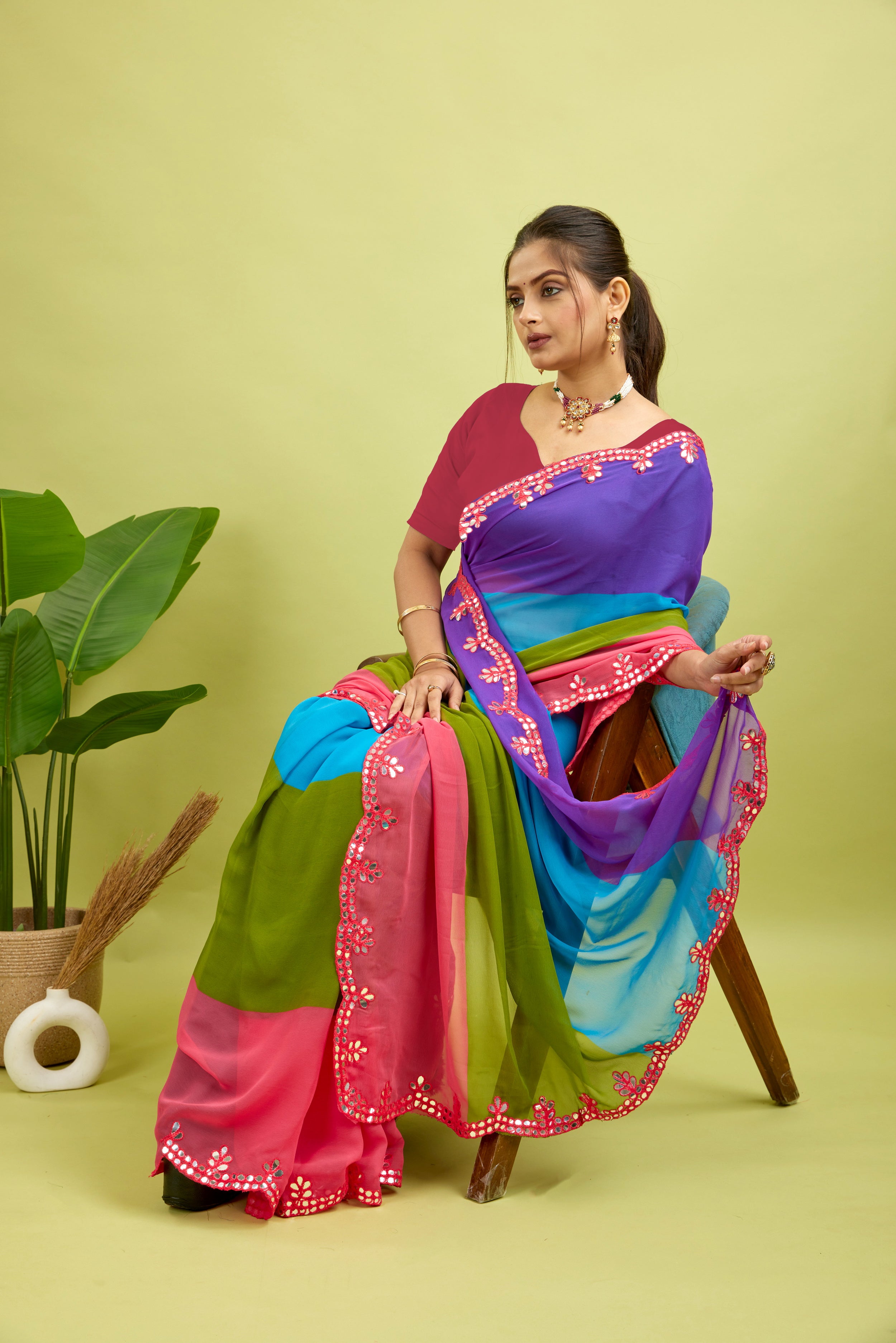Rani Foil Work Border Georgette saree