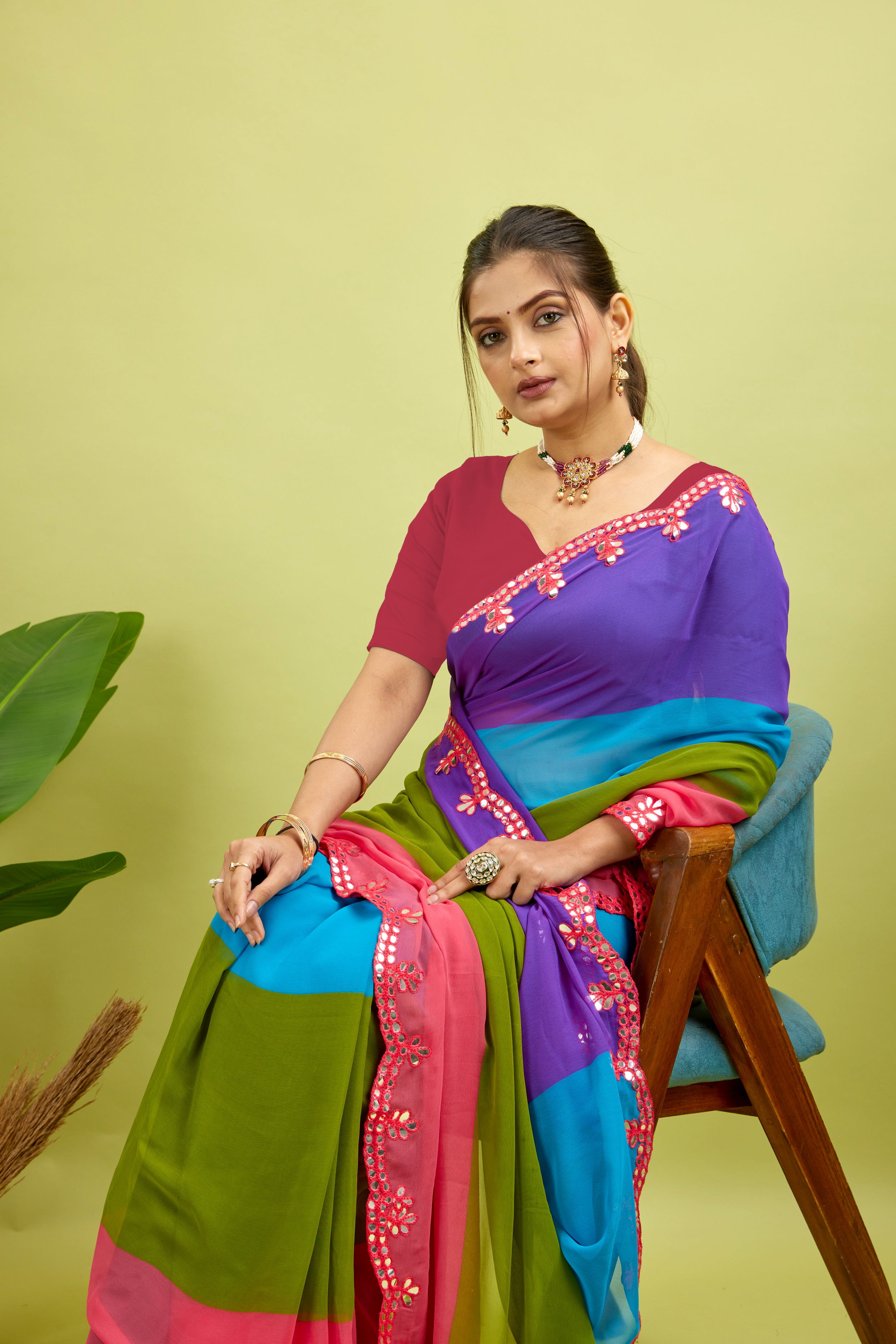 Rani Foil Work Border Georgette saree