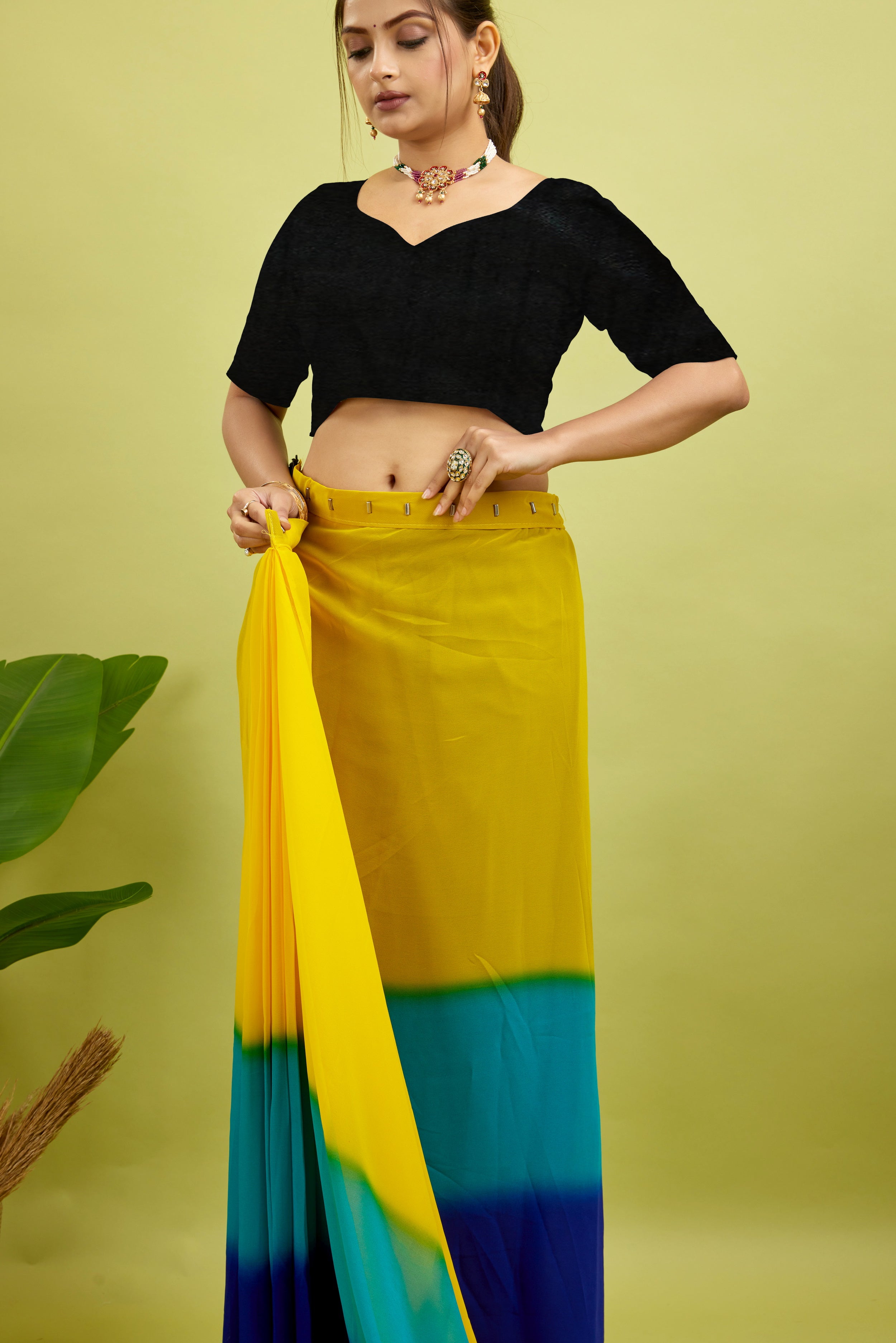 Ready to Wear Multi-Colored Soft Georgette Saree