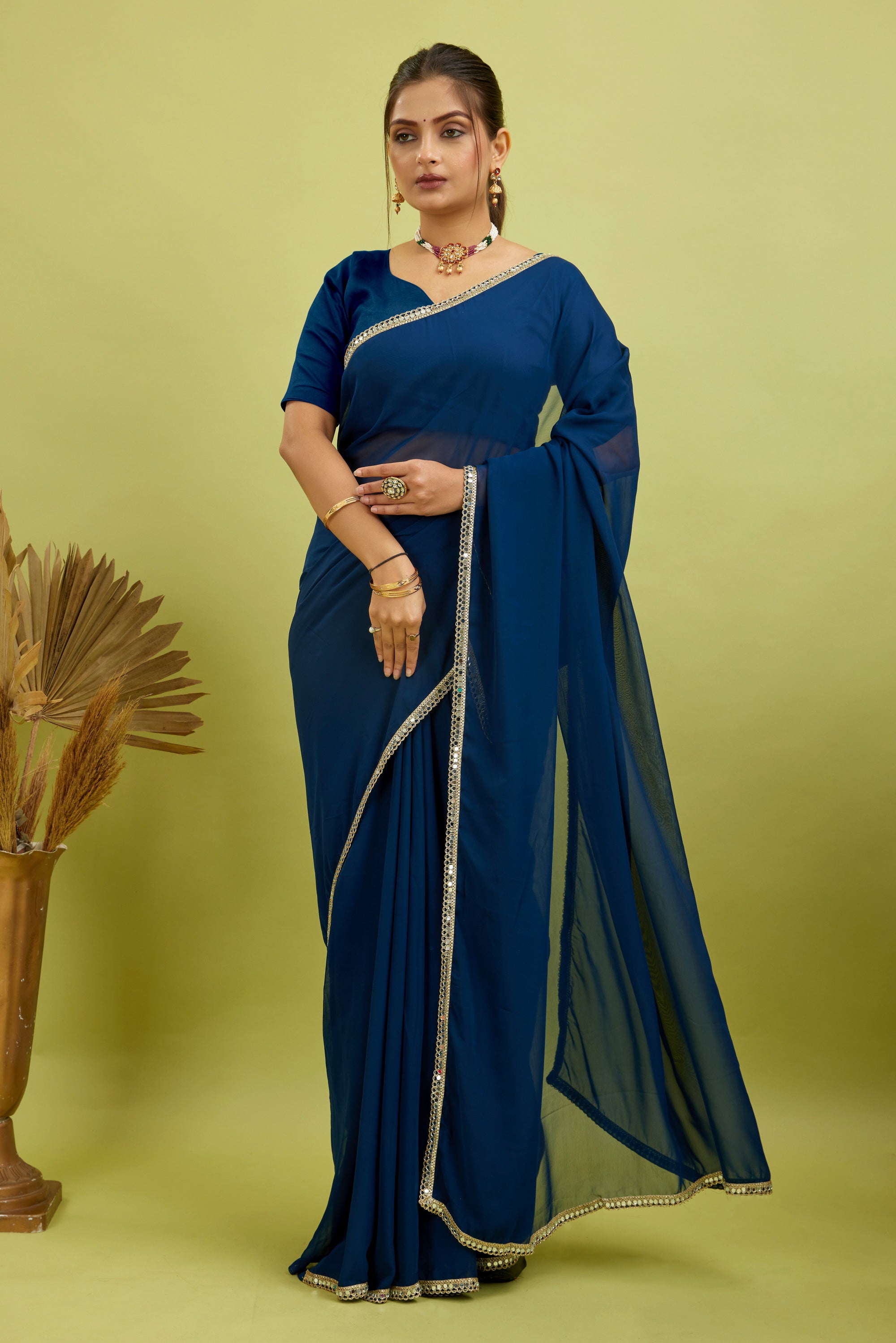Rama Mirror Lace Georgette Saree