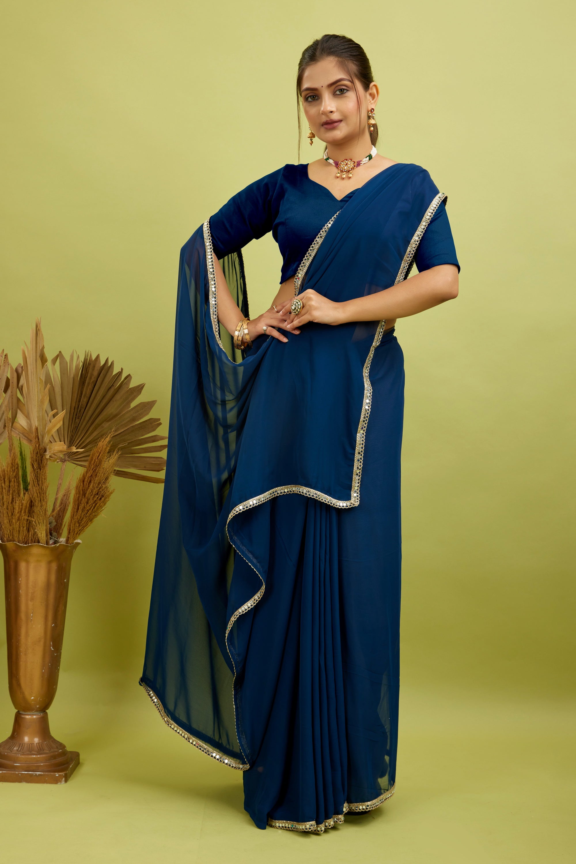 Rama Mirror Lace Georgette Saree