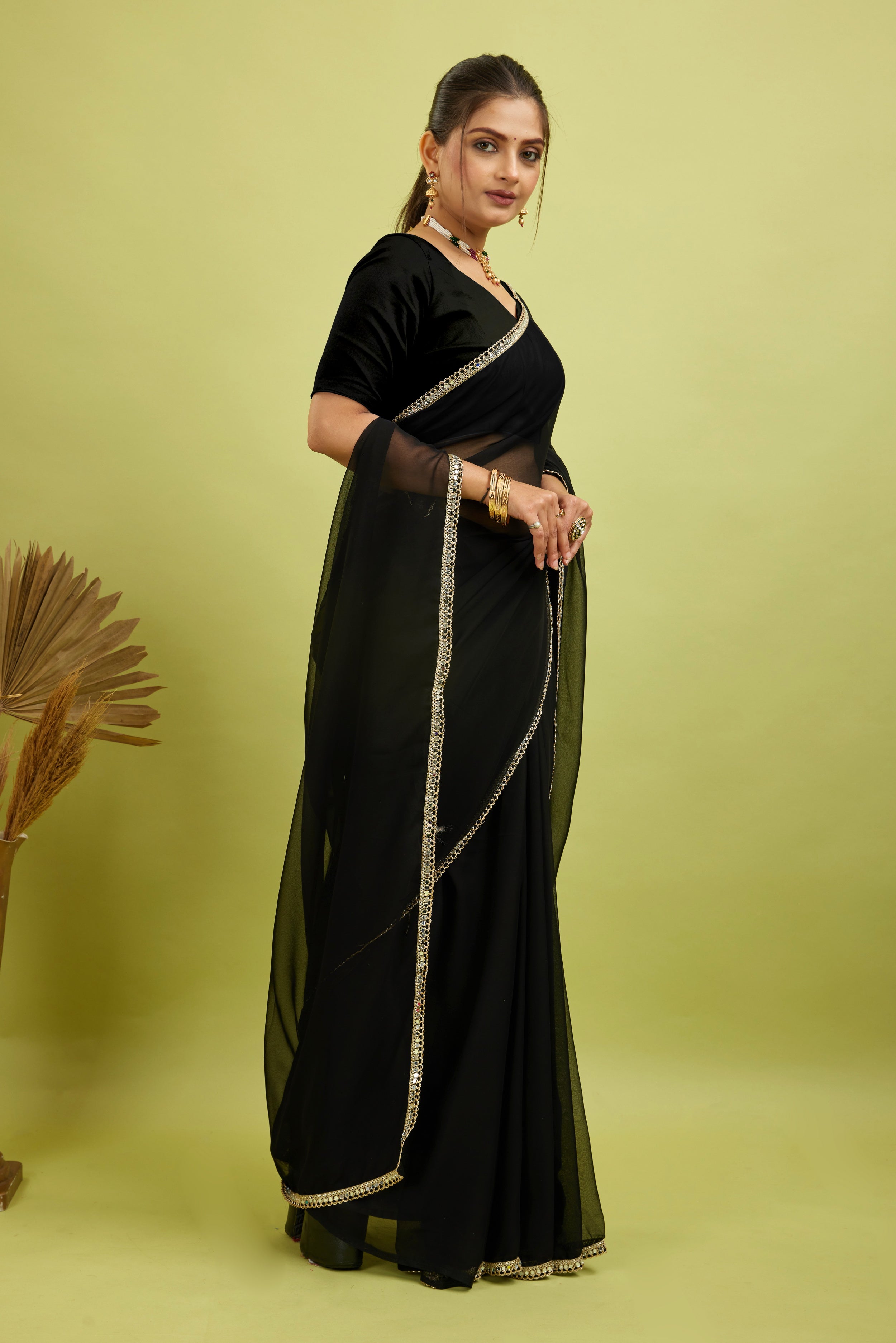 Black Mirror Lace Georgette Saree