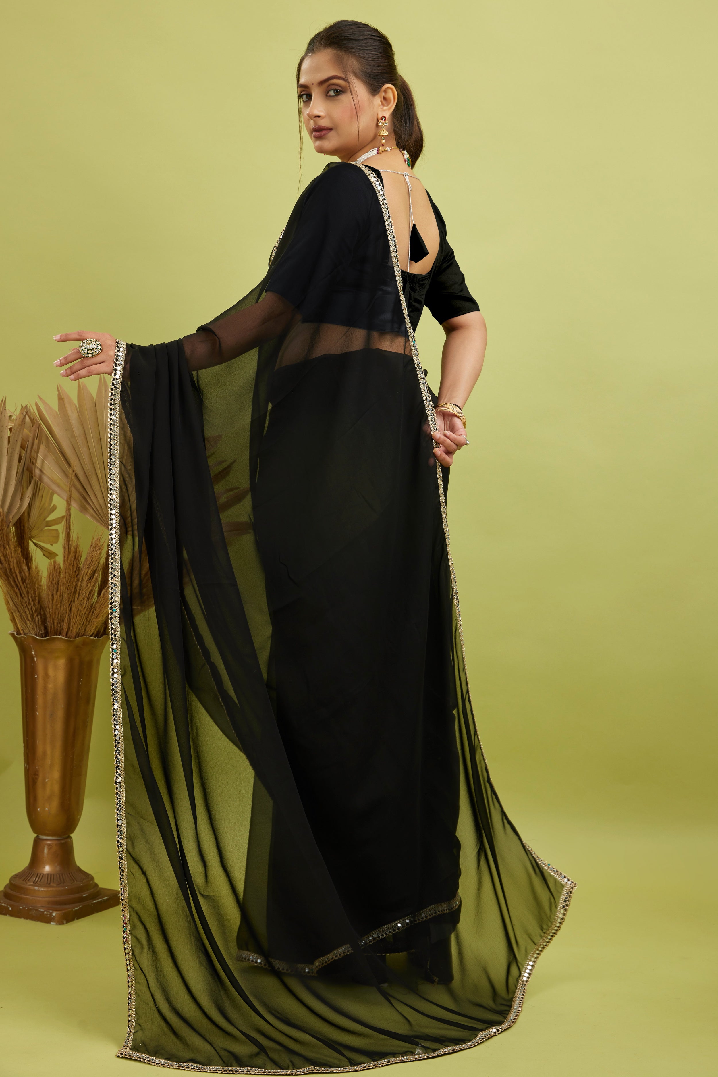 Black Mirror Lace Georgette Saree