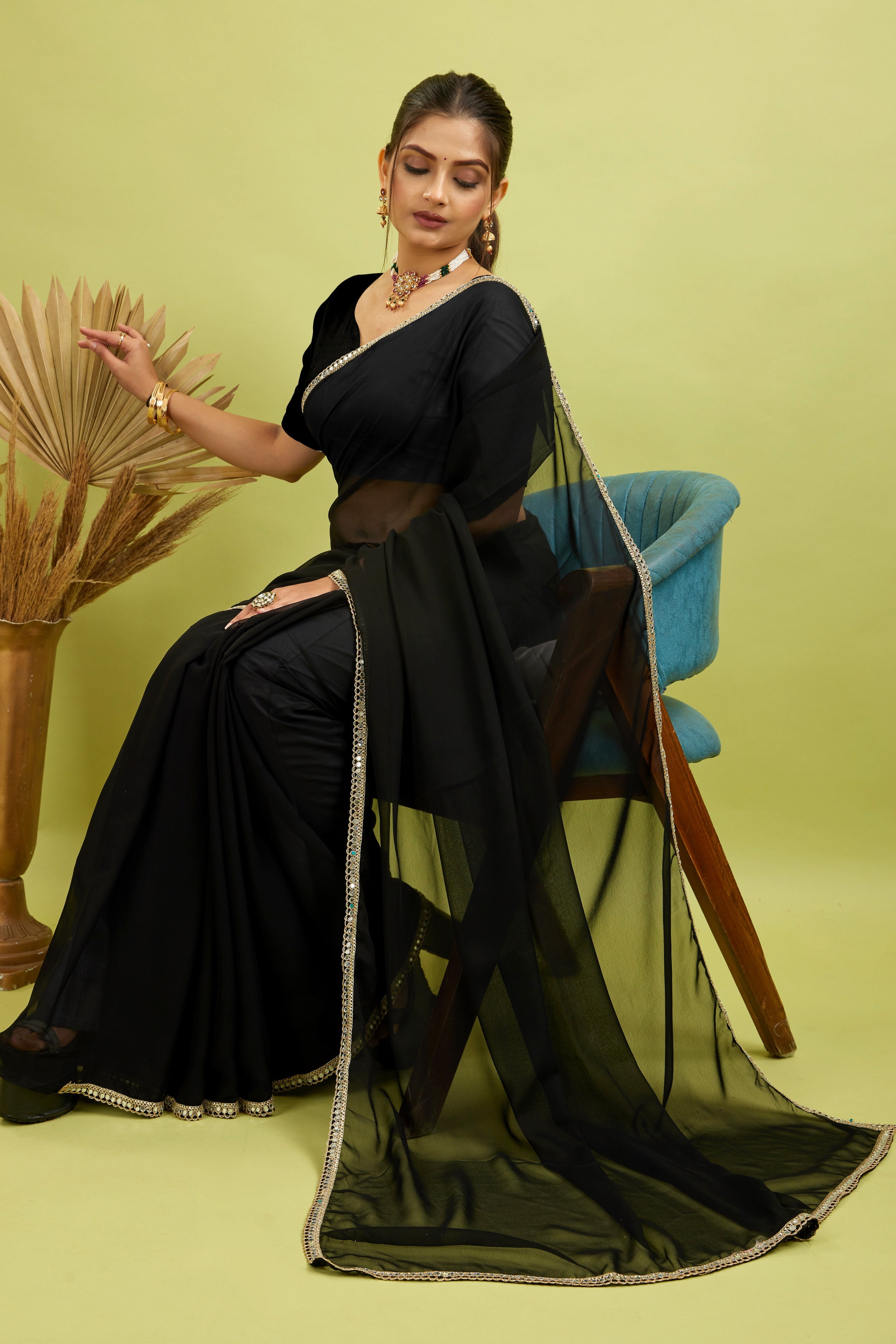 Black Mirror Lace Georgette Saree