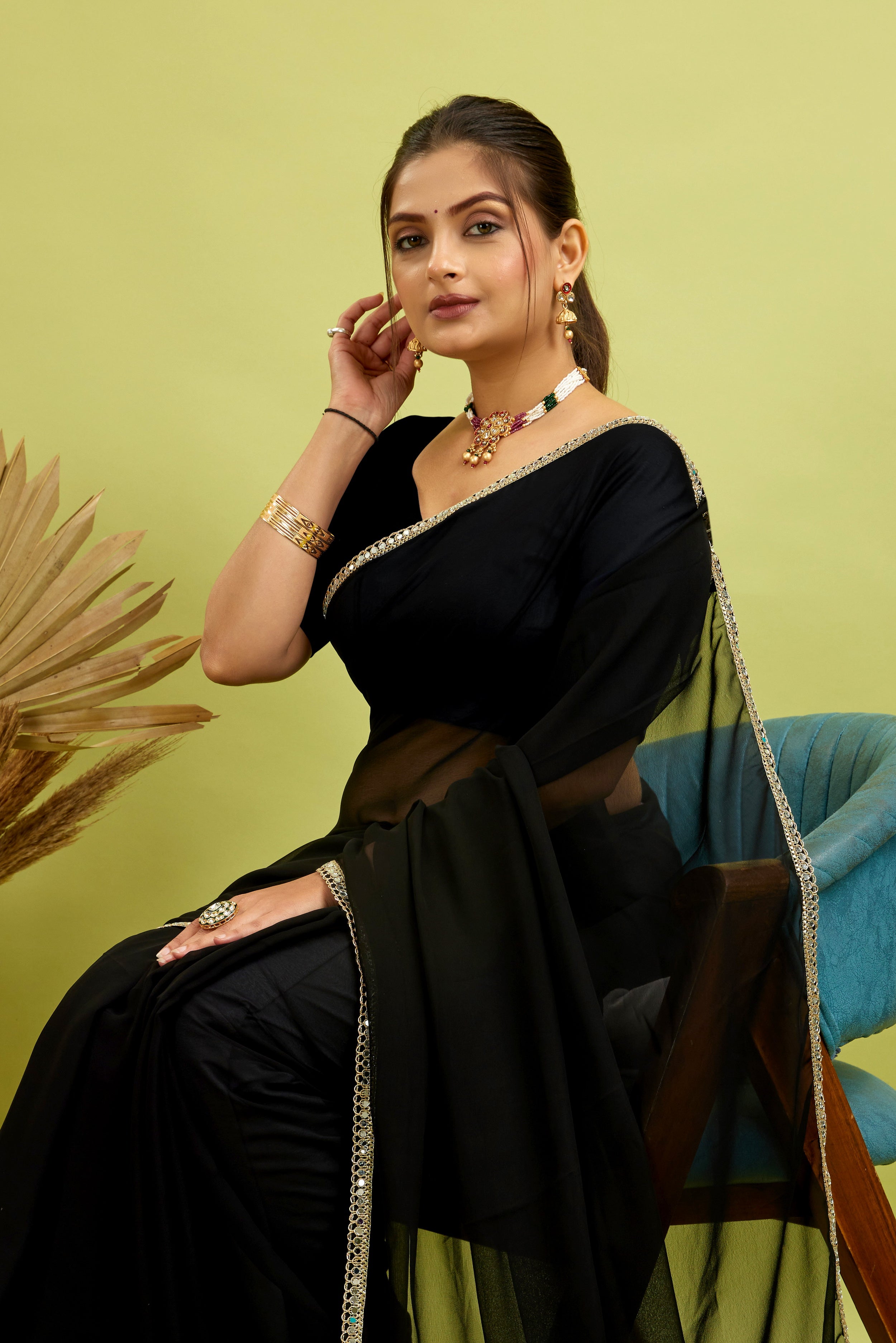 Black Mirror Lace Georgette Saree