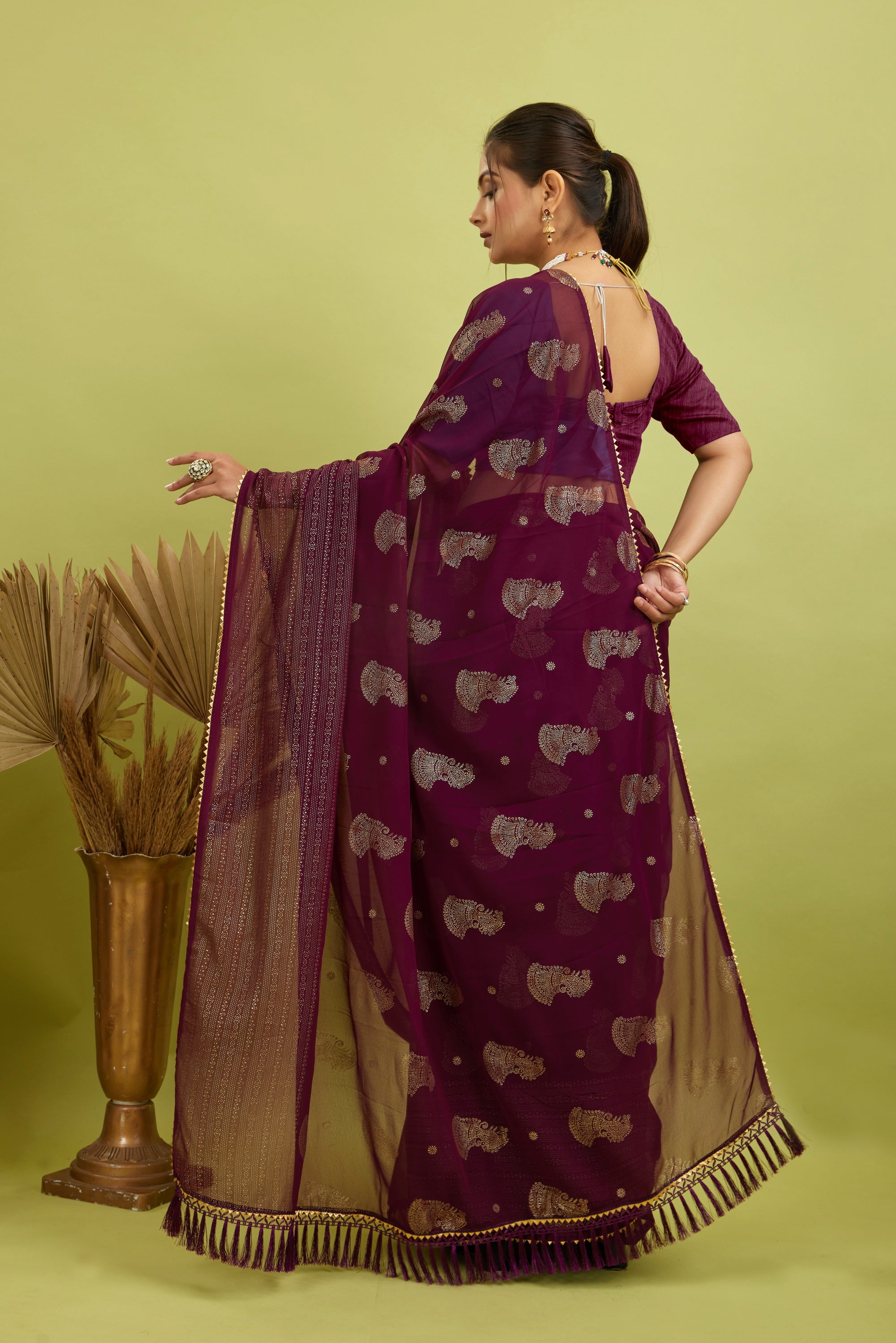 Purple Foil Printed Georgette Saree