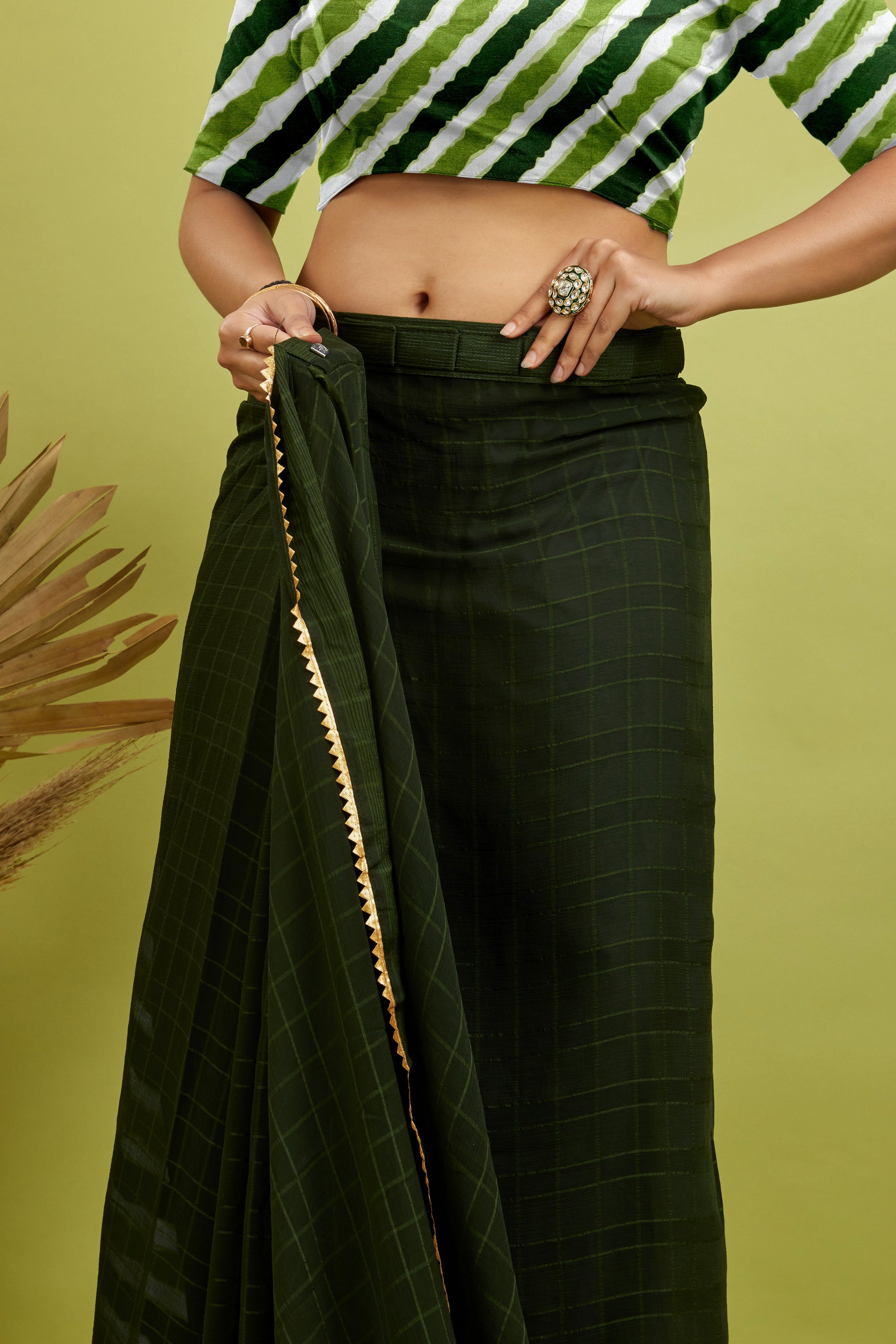 Green Ready To Wear Digital Printed Georgette Saree