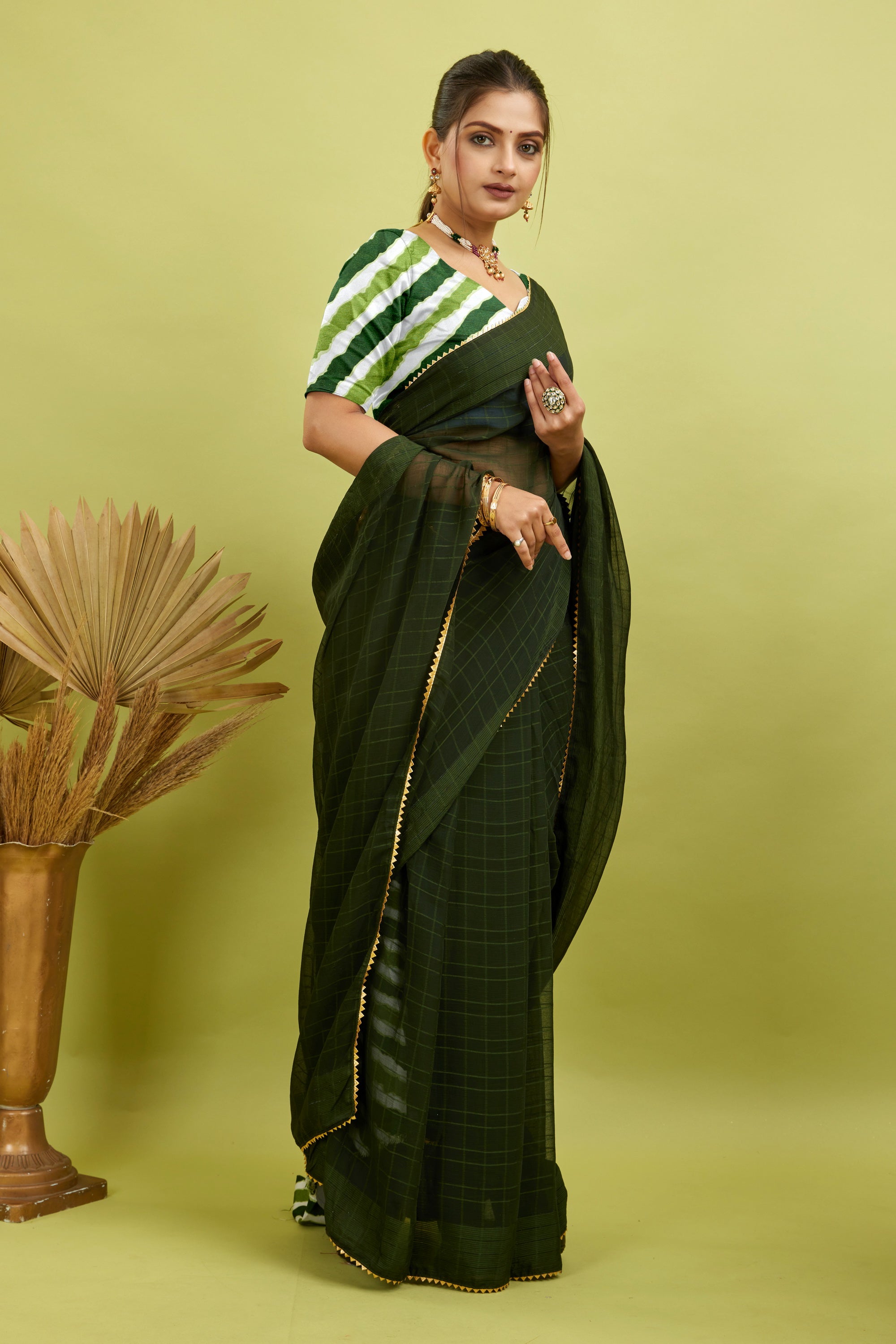 Green Ready To Wear Digital Printed Georgette Saree