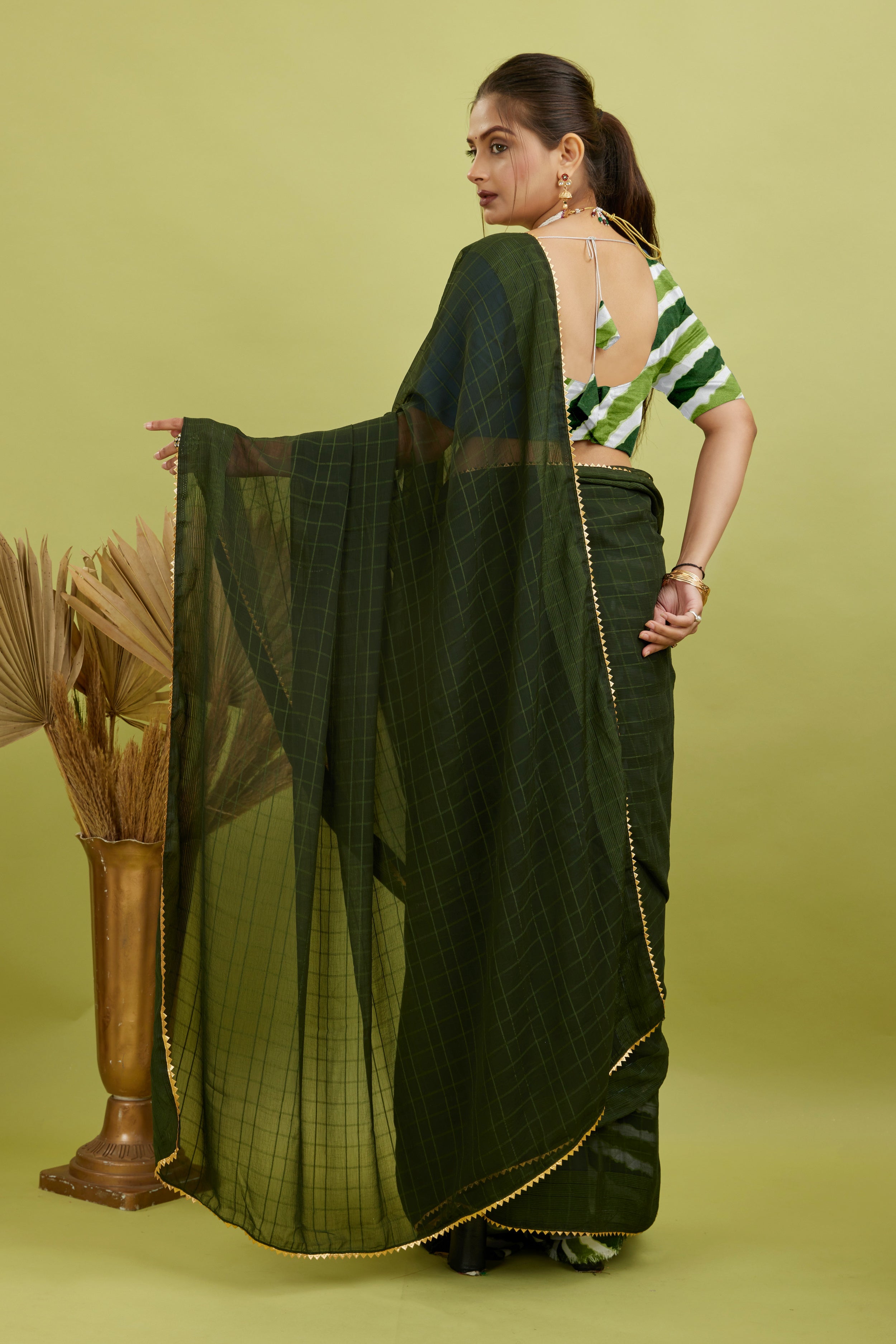Green Ready To Wear Digital Printed Georgette Saree