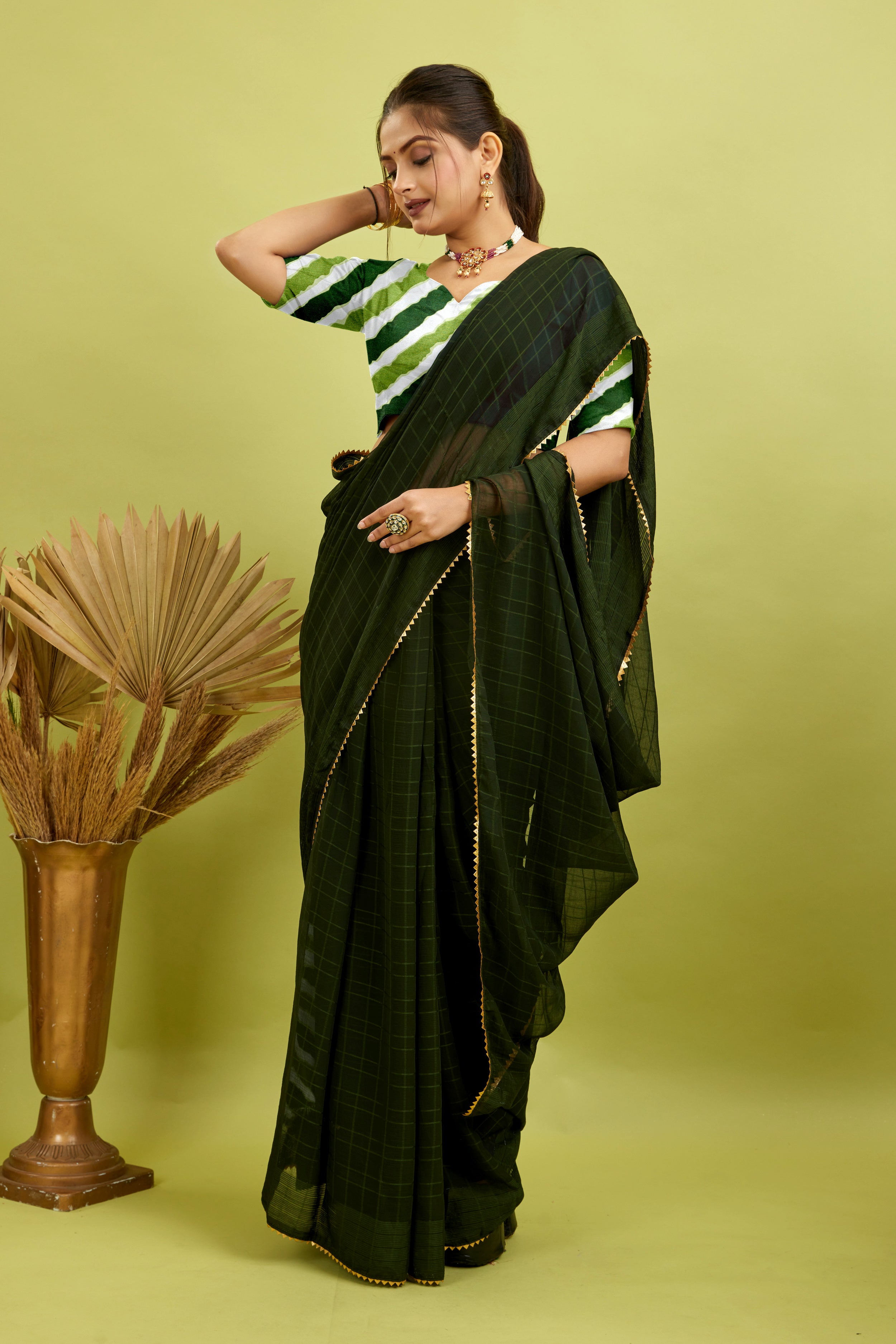 Green Ready To Wear Digital Printed Georgette Saree