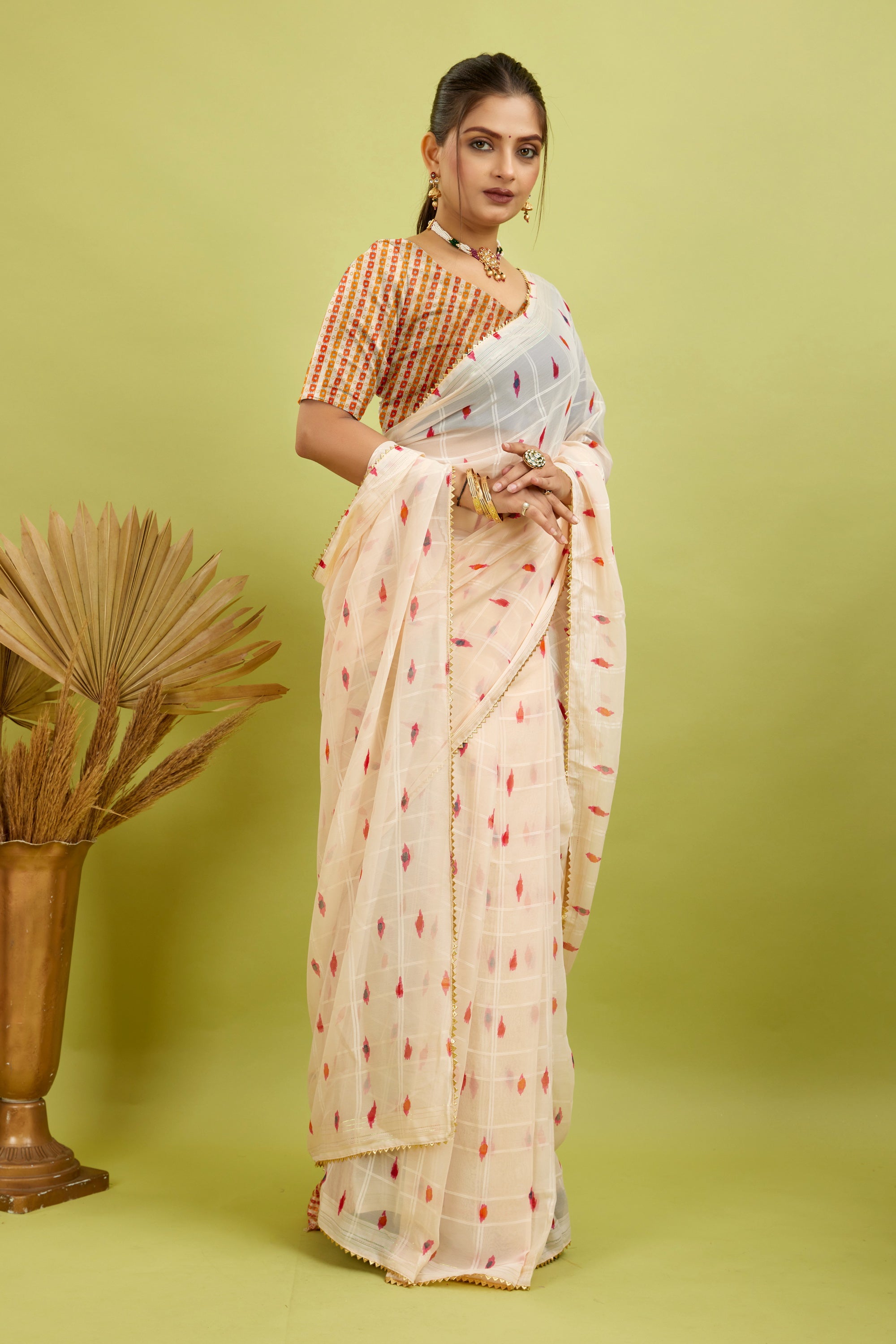 Off White Ready To Wear Digital Printed Georgette Saree