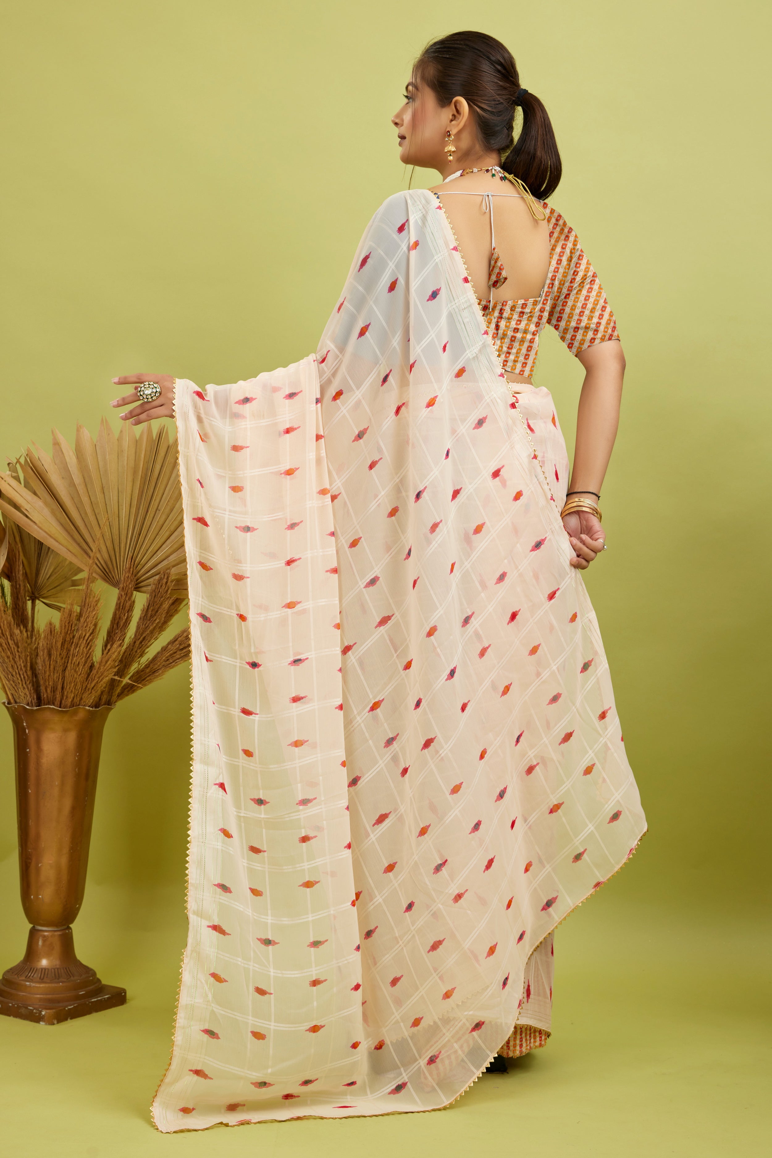 Off White Ready To Wear Digital Printed Georgette Saree