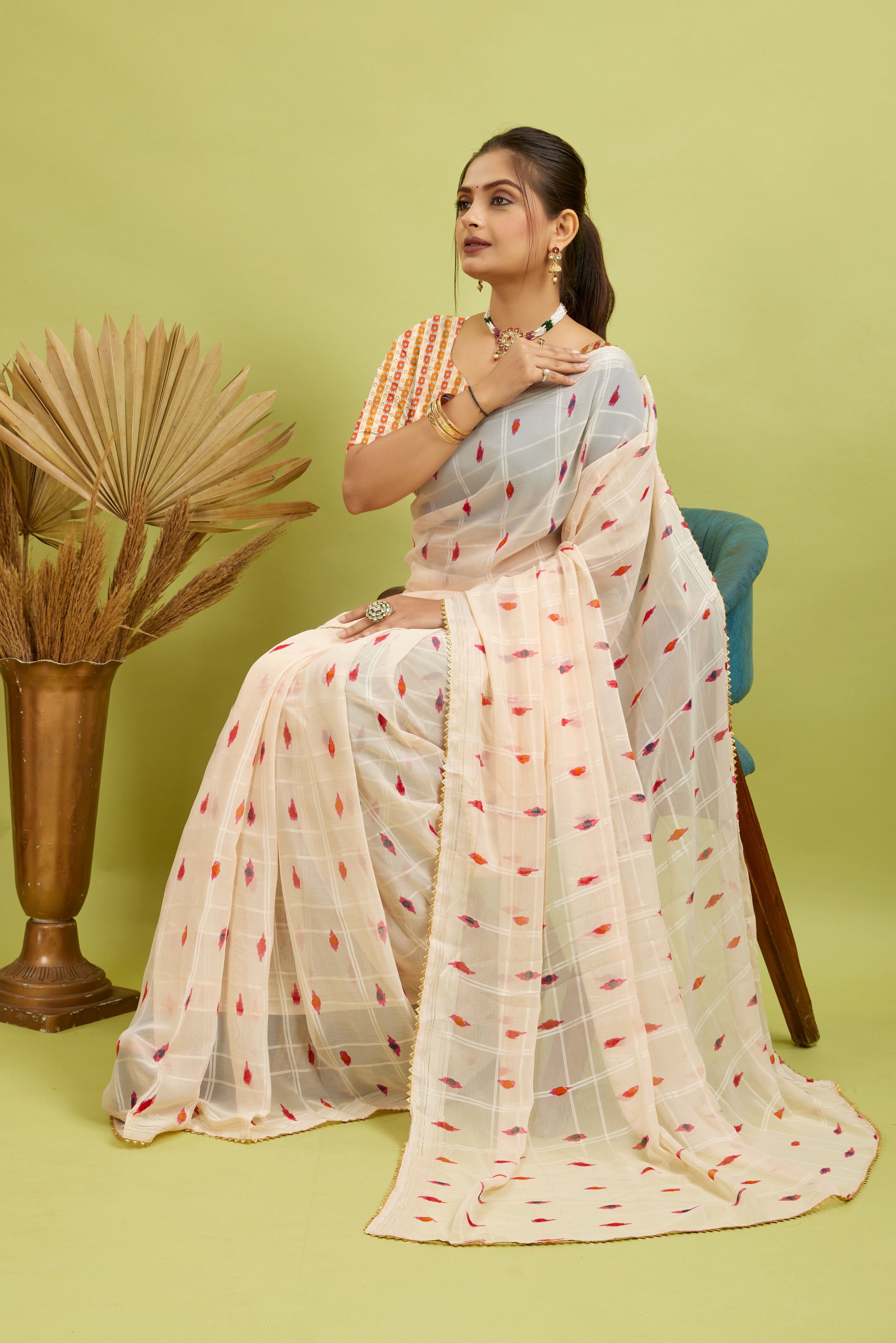 Off White Ready To Wear Digital Printed Georgette Saree