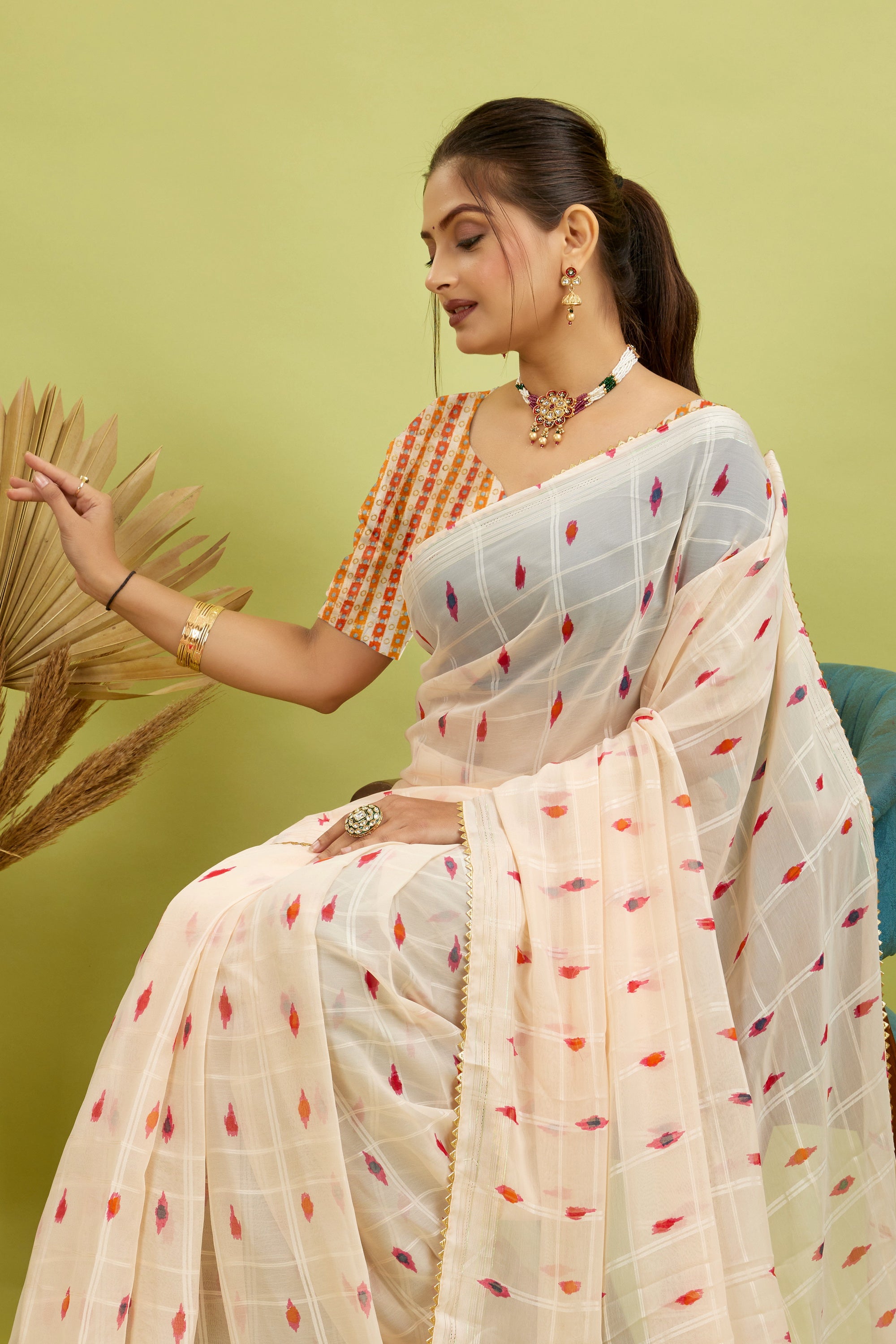 Off White Ready To Wear Digital Printed Georgette Saree
