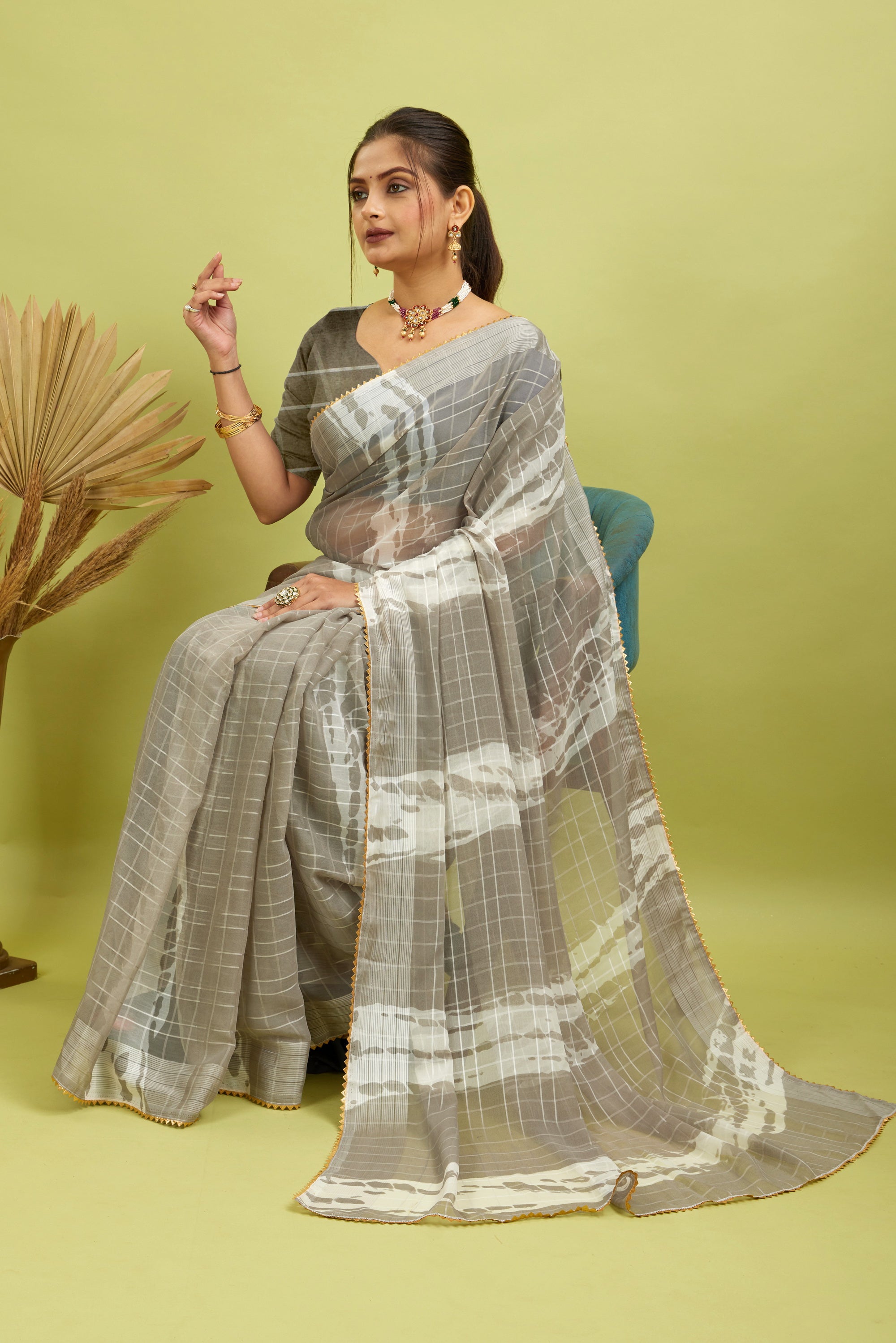 Grey Ready To Wear Digital Printed Georgette Saree