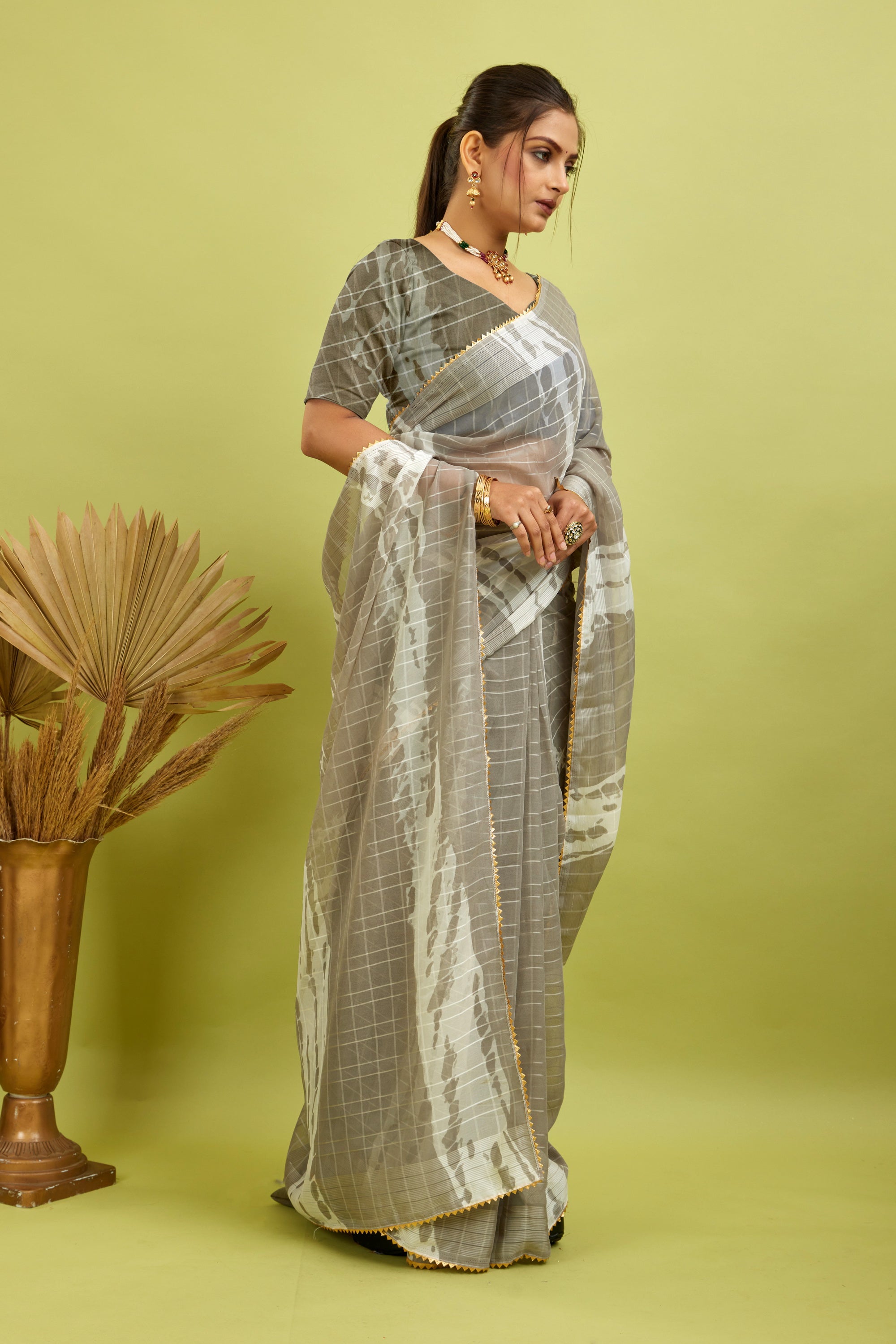 Grey Ready To Wear Digital Printed Georgette Saree